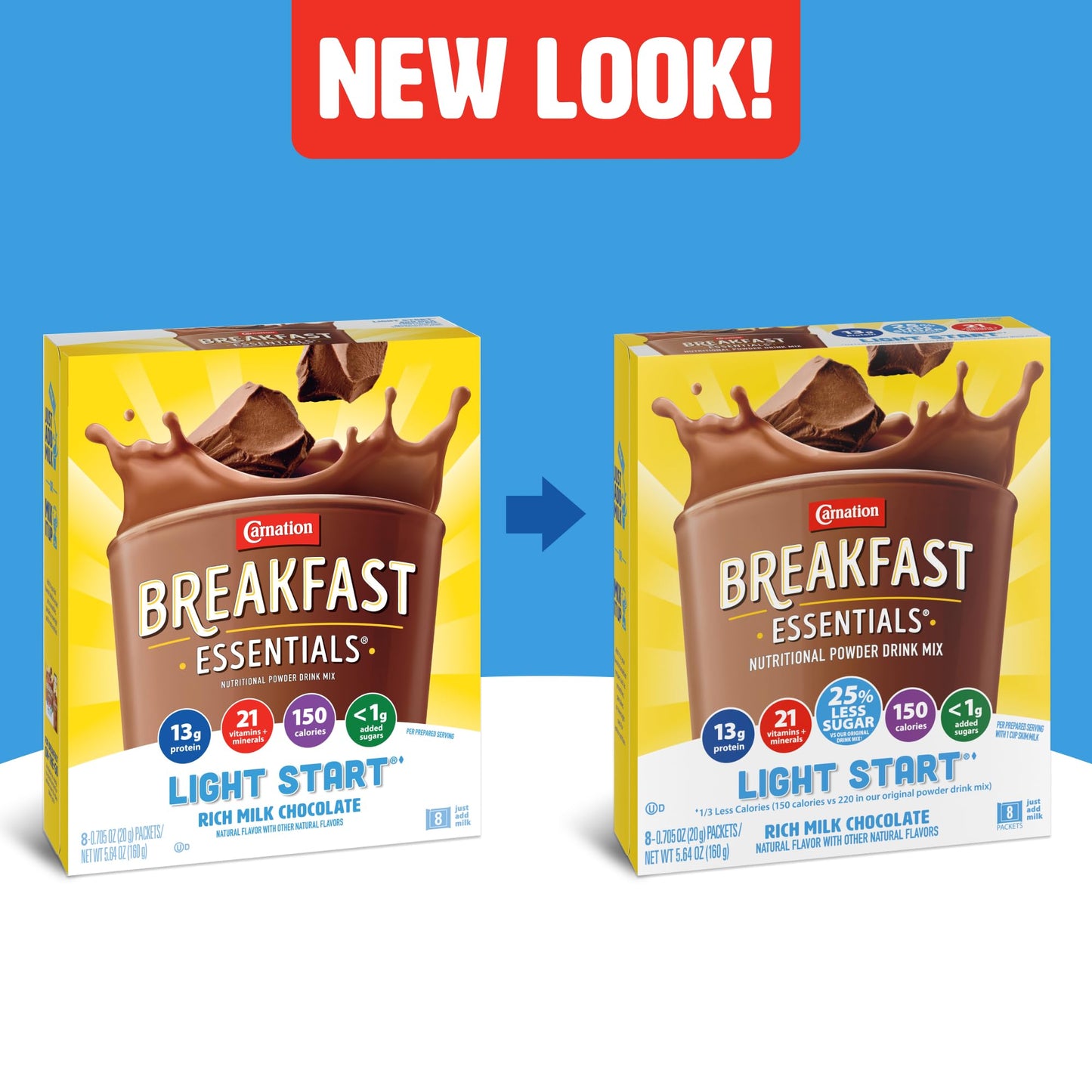 Carnation Breakfast Essentials Light Start Oral Supplement Chocolate 0.705 oz. Packet 64 Ct