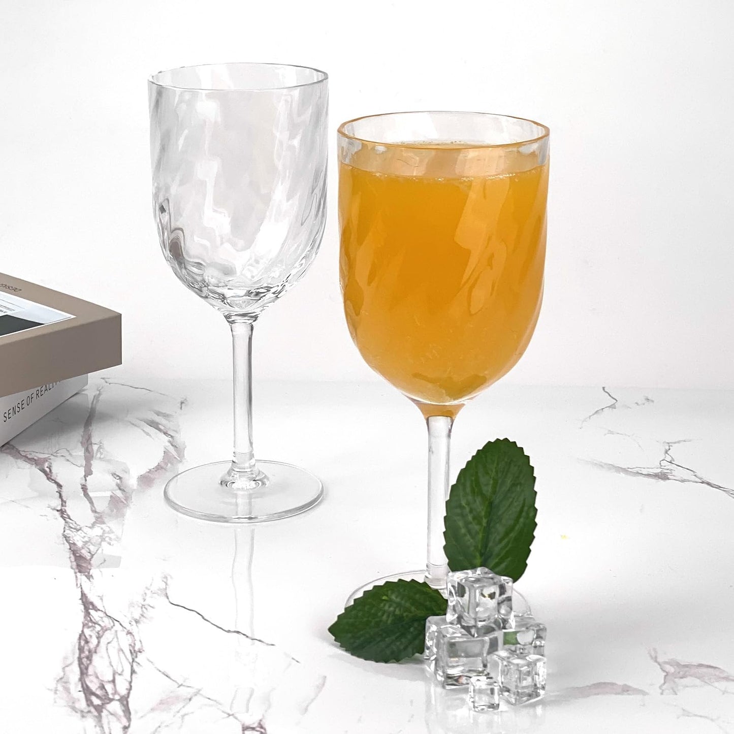 Yalin Set of 6 Unbreakable 12 oz Acrylic Plastic Wine and Water Tumbler Stackable Goblets. (Clear, 15 oz)