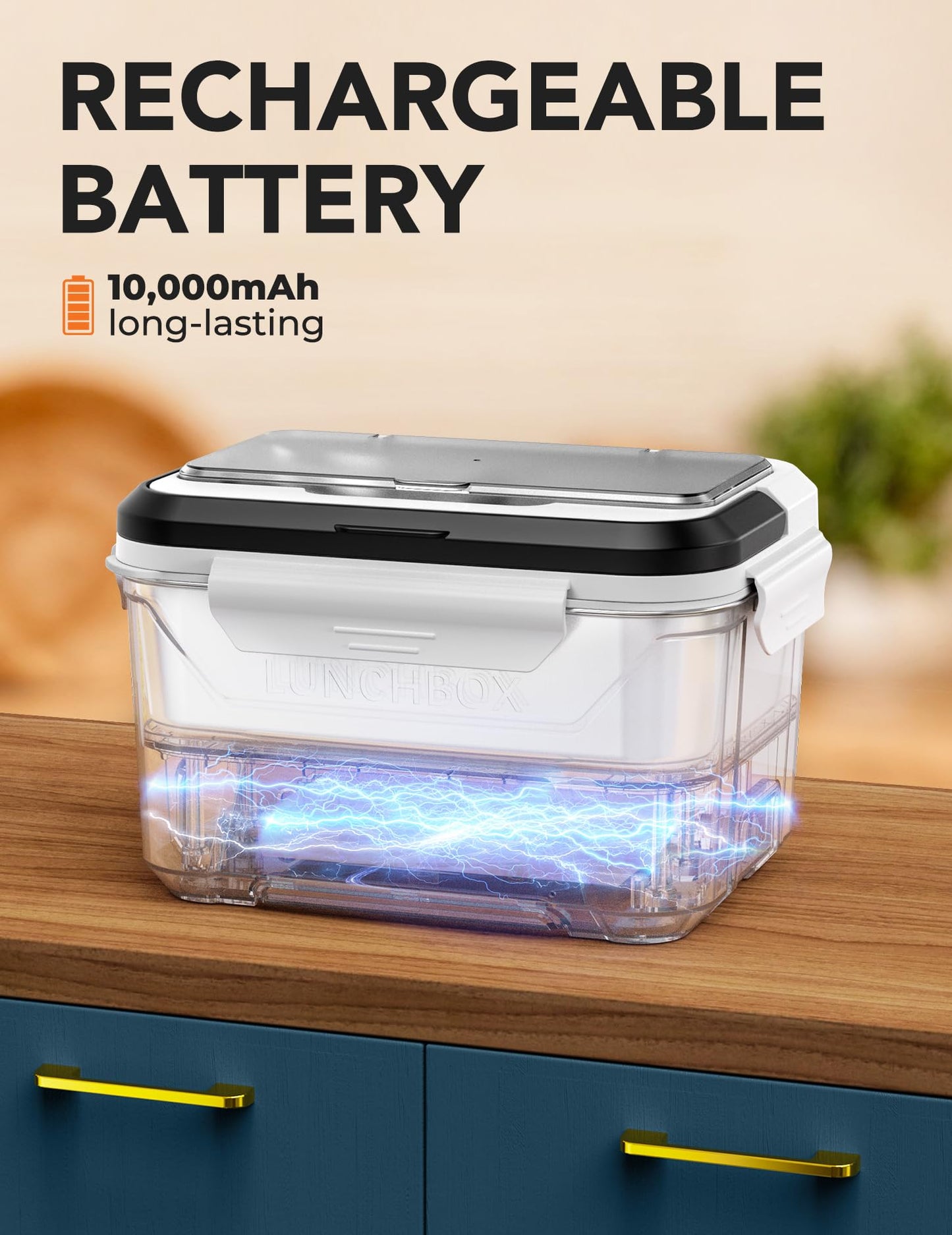 EAST OAK Cordless Electric Lunch Box for Adults, Heated Lunch Box Battery Powered with Automatic Heating, 5.5 Cups Portable Food Warmer with Removable Tray Divider