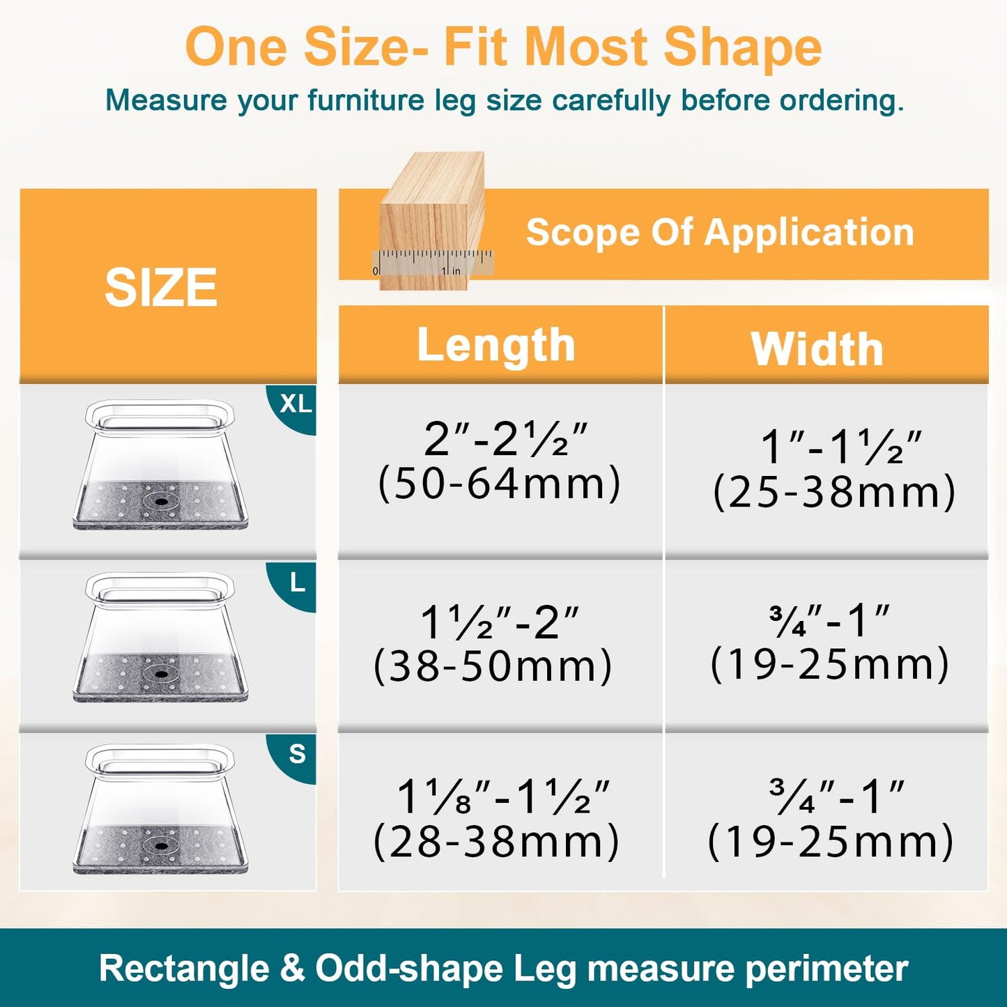 32 Pcs Rectangle Chair Leg Protectors for Hardwood Floors, Silicone Felt Furniture Leg Cover Pad for Protecting Floors from Scratches and Noise, Small (Fit L:1-1/8" to 1-1/2", W:3/4" to 1")
