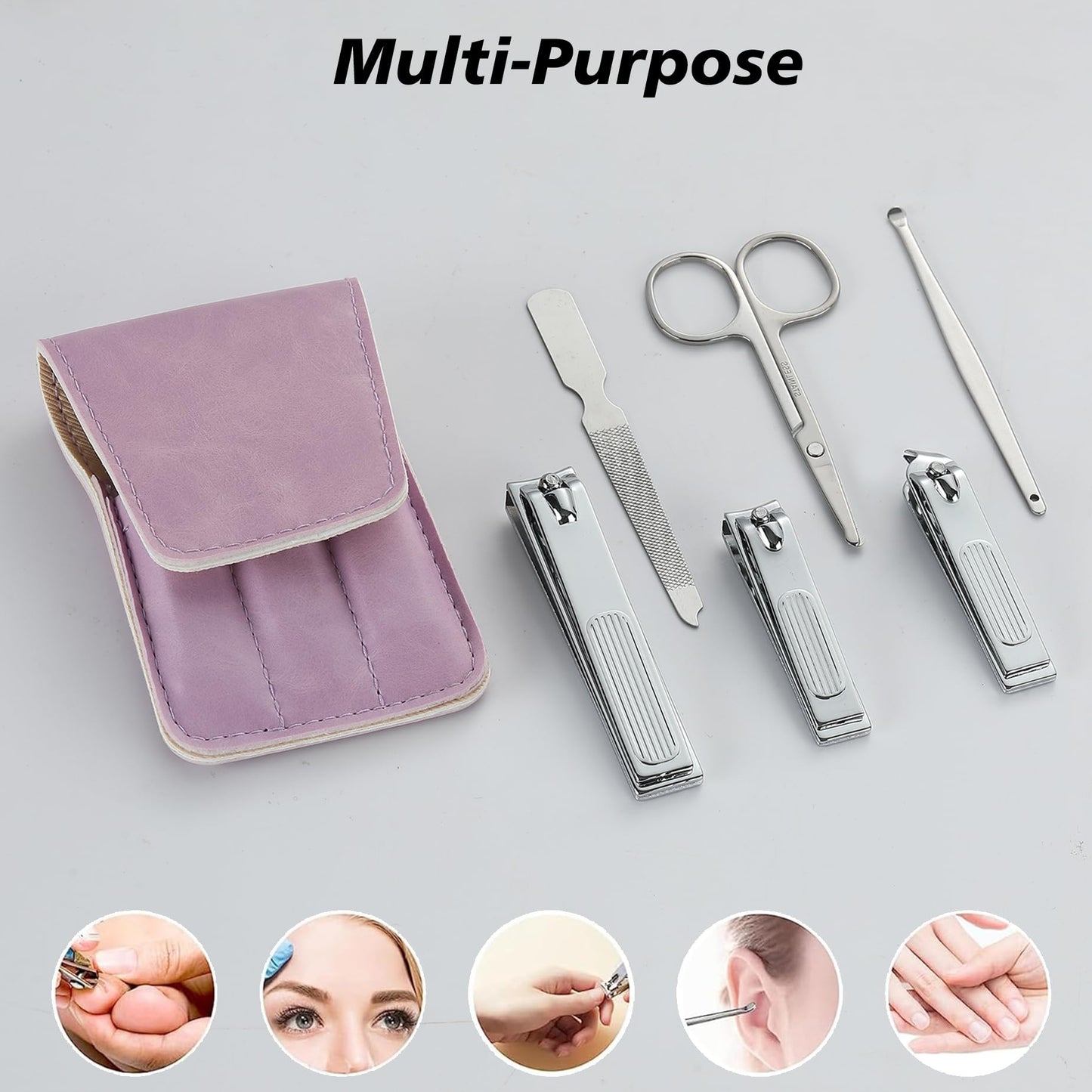 Nail Clipper Set Gifts for Women, 6 Pcs Case Fingernail Clipper Christmas Stocking Stuffers for Adults (Purple)