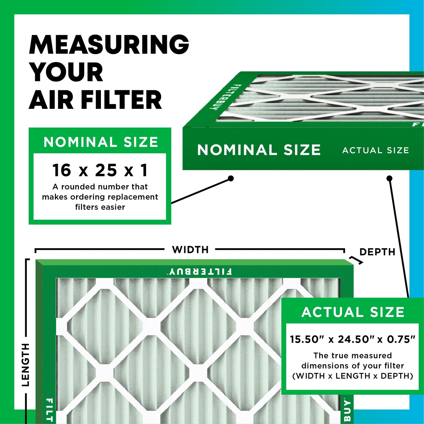 Filterbuy 16x25x1 Air Filter MERV 8 Dust Defense (4-Pack), Pleated HVAC AC Furnace Air Filters Replacement (Actual Size: 15.50 x 24.50 x 0.75 Inches)