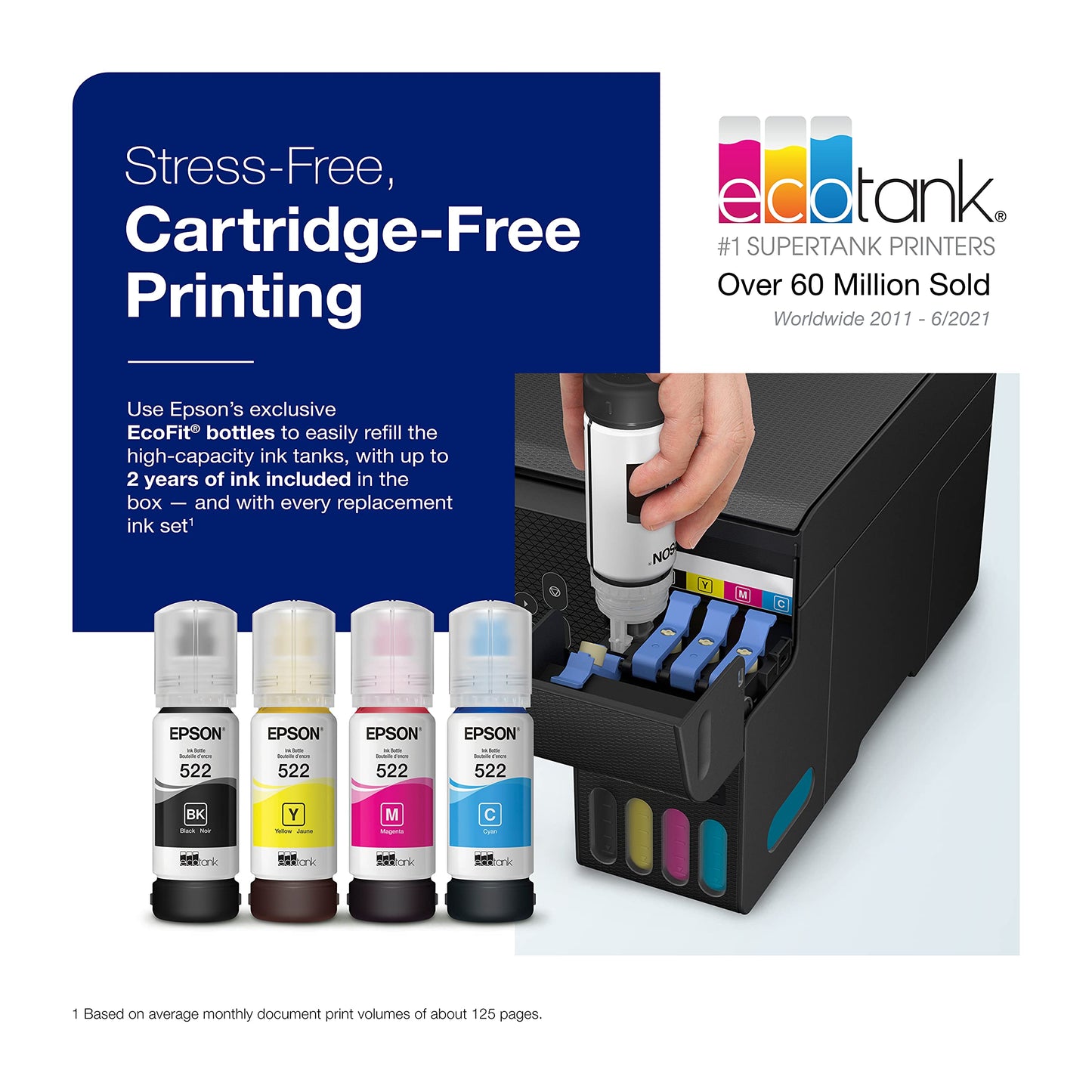 Epson EcoTank ET-2800 Wireless Color All-in-One Cartridge-Free Supertank Printer with Scan and Copy – The Ideal Basic Home Printer - Black, Medium