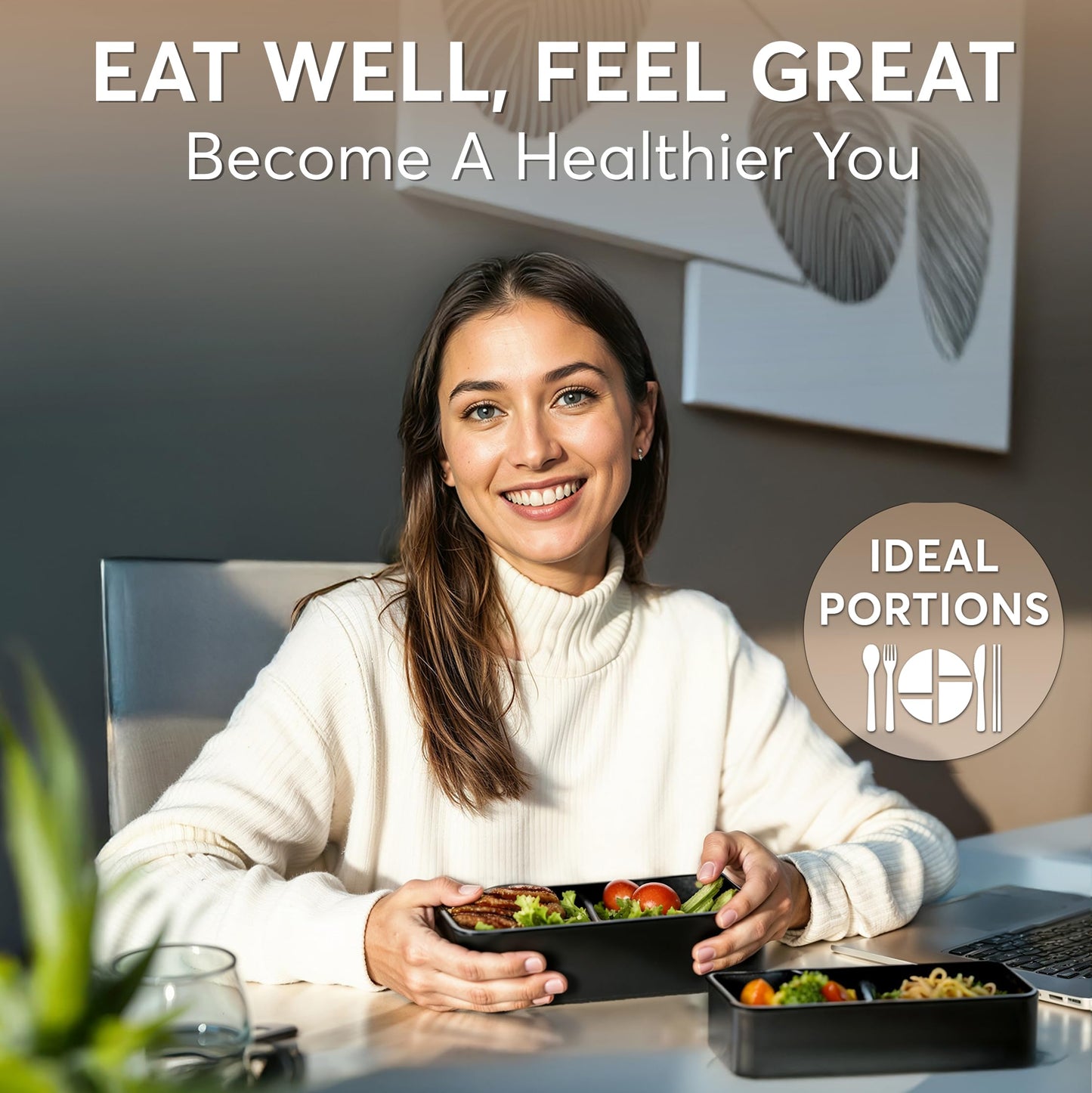 Umami Bento Box Adult All-In-1 w/4 Utensils, Big Sauce Jars, 2 Dividers, 100% Leakproof, Microwave & Dishwasher Safe, Stackable Bento Lunch Box Containers for Men/Women, Black & Bamboo, 40 oz