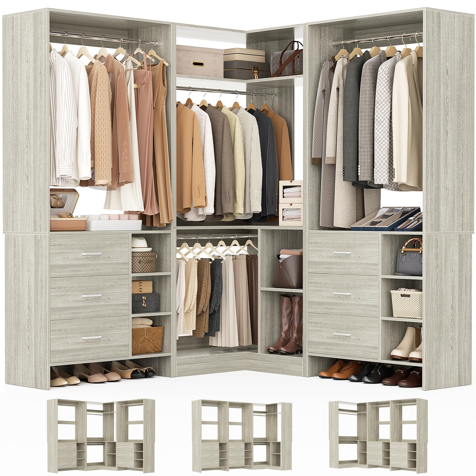 Aheaplus Closet System with 6 Drawers, 4 Hanging Rods & Corner Tower ...
