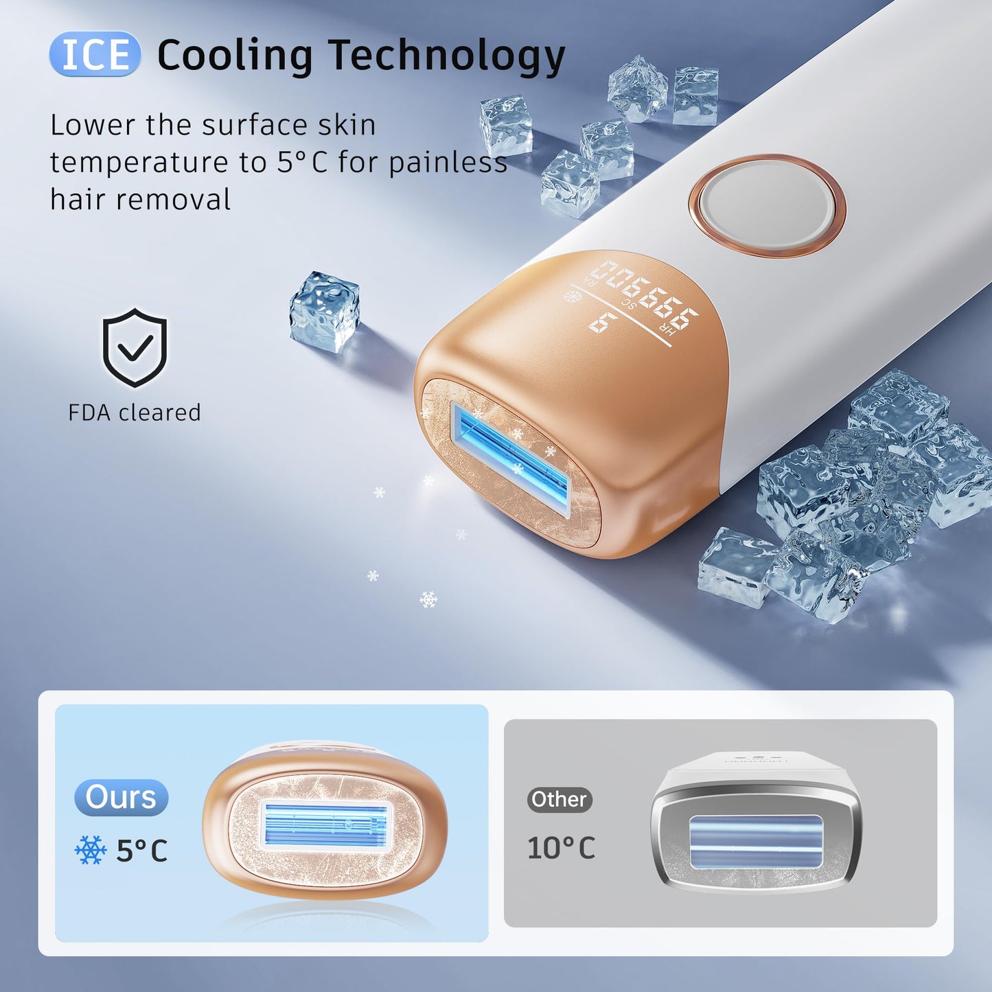Laser Hair Removal Ubroo IPL Hair Removal Device with 5℃ Ice Cooling,Painless Laser Hair Removal for Women and Men,Full Body Use for Legs,Bikini,Armpits (Gold)