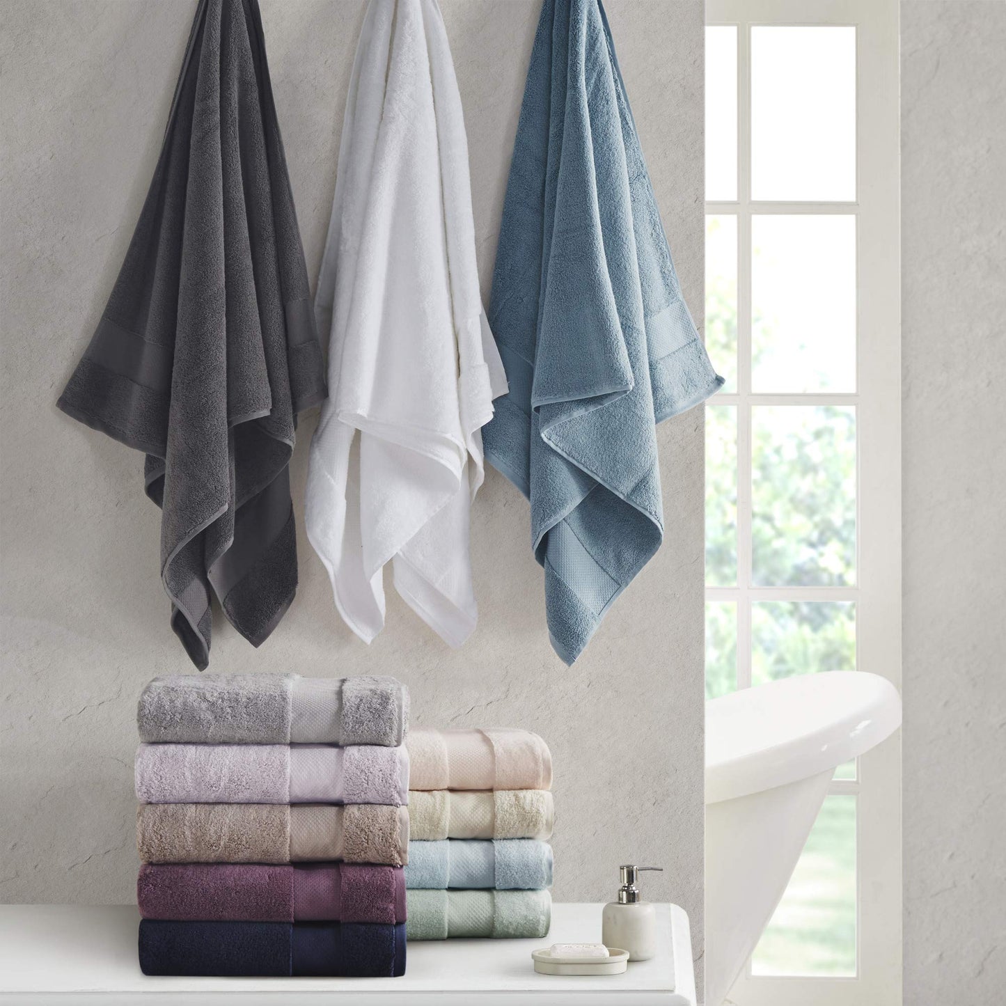 MADISON PARK SIGNATURE Turkish 100% Cotton 600Gsm Luxury Premium Thick Soft Abosorbant Hotel Bathroom Towel Set Shower Hand Face Washcloths, Assorted Sizes, Natural 6 Piece