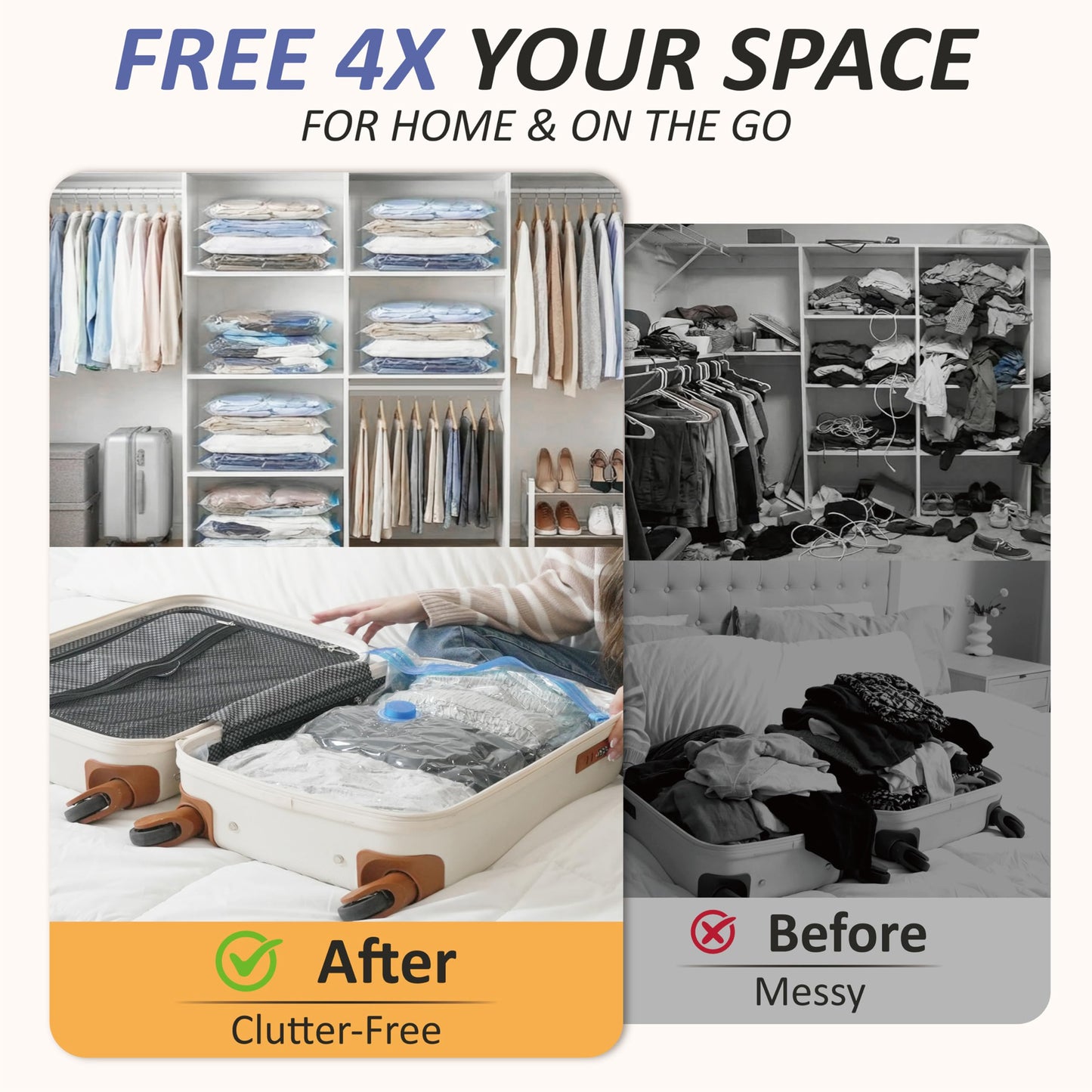 Cozy Essential Travel Vacuum Storage Bags with Rechargeable Cordless USB Pump, Space Saver Bags for Luggage, Suitcase, Carry-On, for Clothes, Blankets, Bedding & Seasonal Storage,15 Combo
