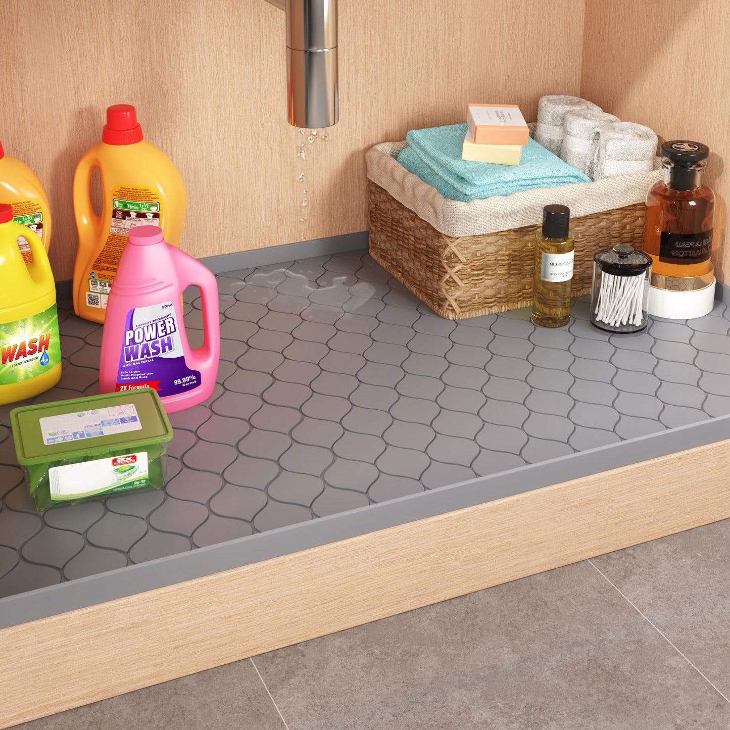 Winisok Silicone Under Sink Mat 34" x 22", kitchen Essentials and Gadgets, Shelf liner and Cabinet Protector, Home Organizers and Storage, Waterproof Bathroom Tray