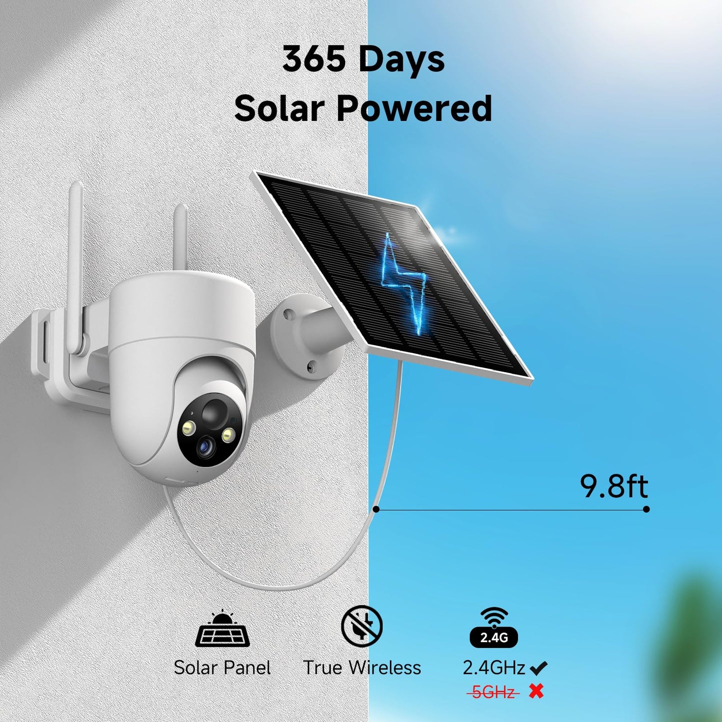 Oculview 2K Solar Security Cameras Wireless Outdoor, 2PCS Outdoor Camera Wireless with 360° View, Cameras for Home Security with Color Night Vision/2-Way Audio, 2.4GHz Wi-Fi Only