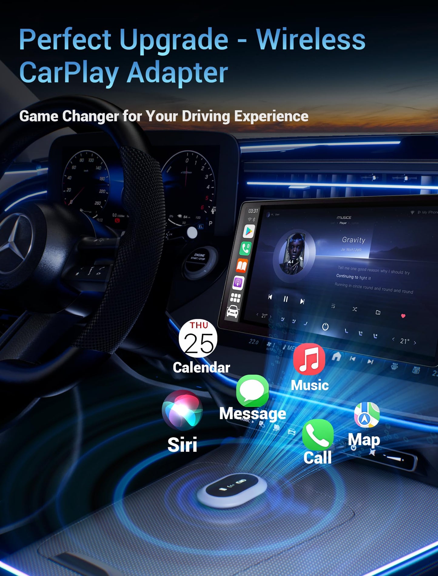 Wireless CarPlay Adapter - Converts Wired to Wireless CarPlay in 5 Seconds, Plug & Play, A7 Dual-Core Chip, Zero Latency, Stable Connection, Compatible with Apple iPhone iOS 10+ & Vehicles 2015+