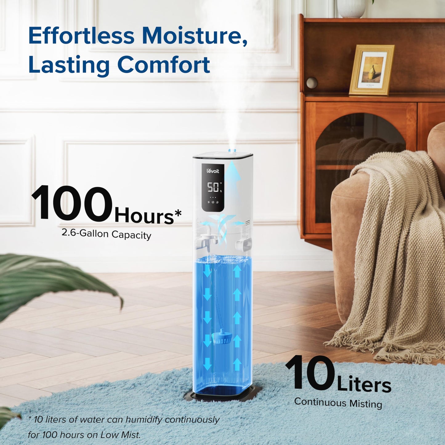 LEVOIT OasisMist 1000S (10L) Smart Humidifier for Home Large Room Bedroom, Last 100 Hours Suitable for Indoor Plant, Cover up to 600ftยฒ, Easy Top Fill, Remoter & Voice Control, Auto Mode, Quiet, White