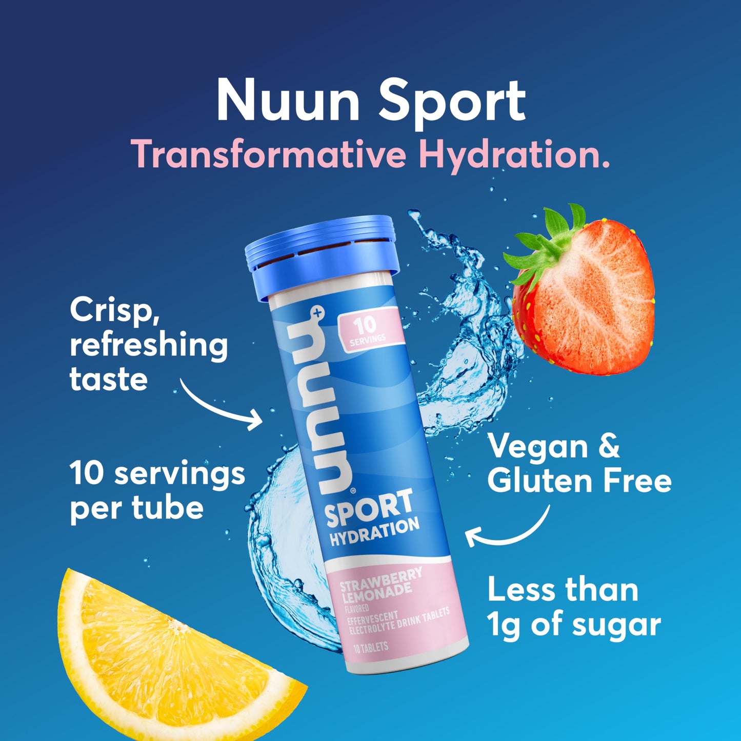 Nuun Sport Electrolyte Tablets with Magnesium, Calcium, Potassium, Chloride & Sodium, Gluten Free & Vegan, Strawberry Lemonade, 4 Pack (40 Servings Total)