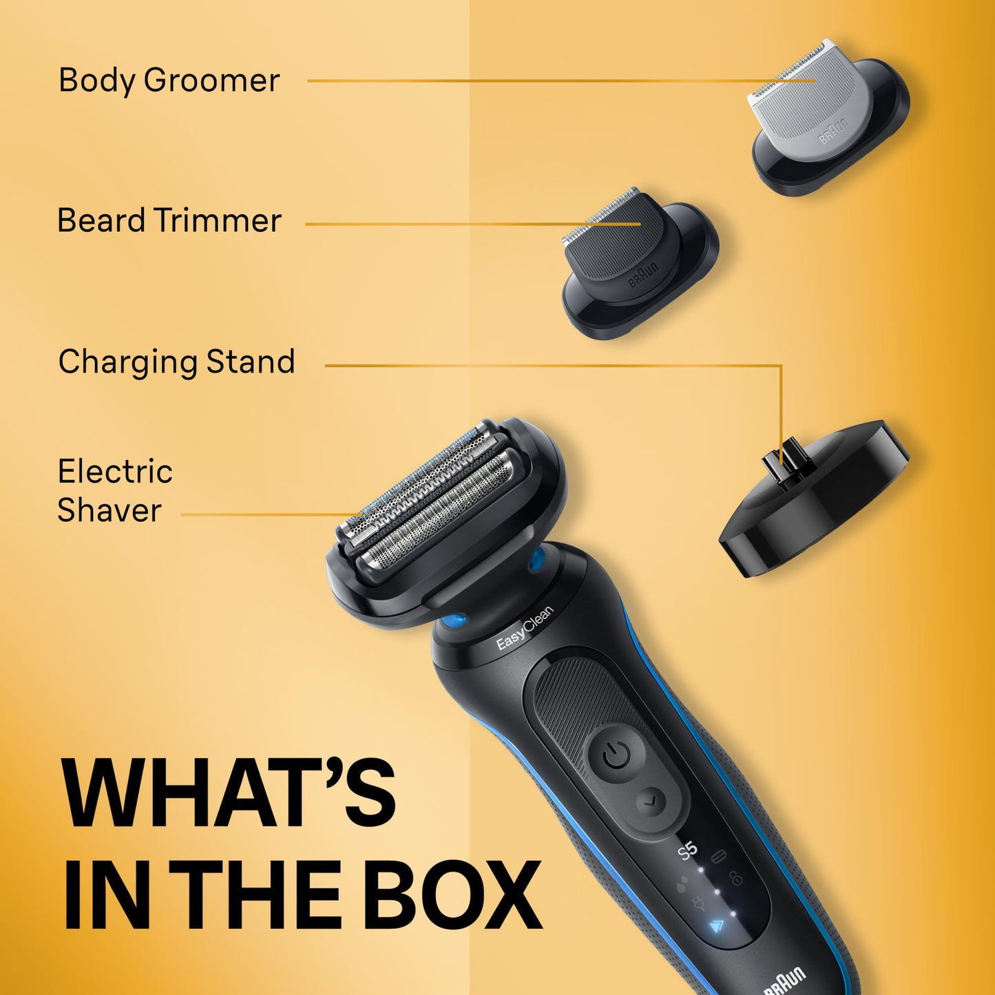Braun Electric Shaver for Men, Series 5 5150cs, Wet & Dry Shave, Turbo Shaving Mode, Foil Shaver, with Beard Trimmer, Body Groomer and Charging Stand, Blue