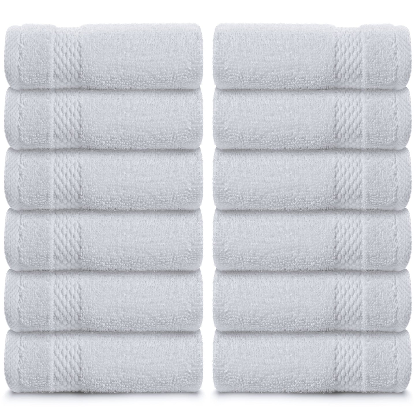 WhiteClassic Luxury Cotton Washcloths - Large Hotel Spa Bathroom Face Towel | 12 Pack | White