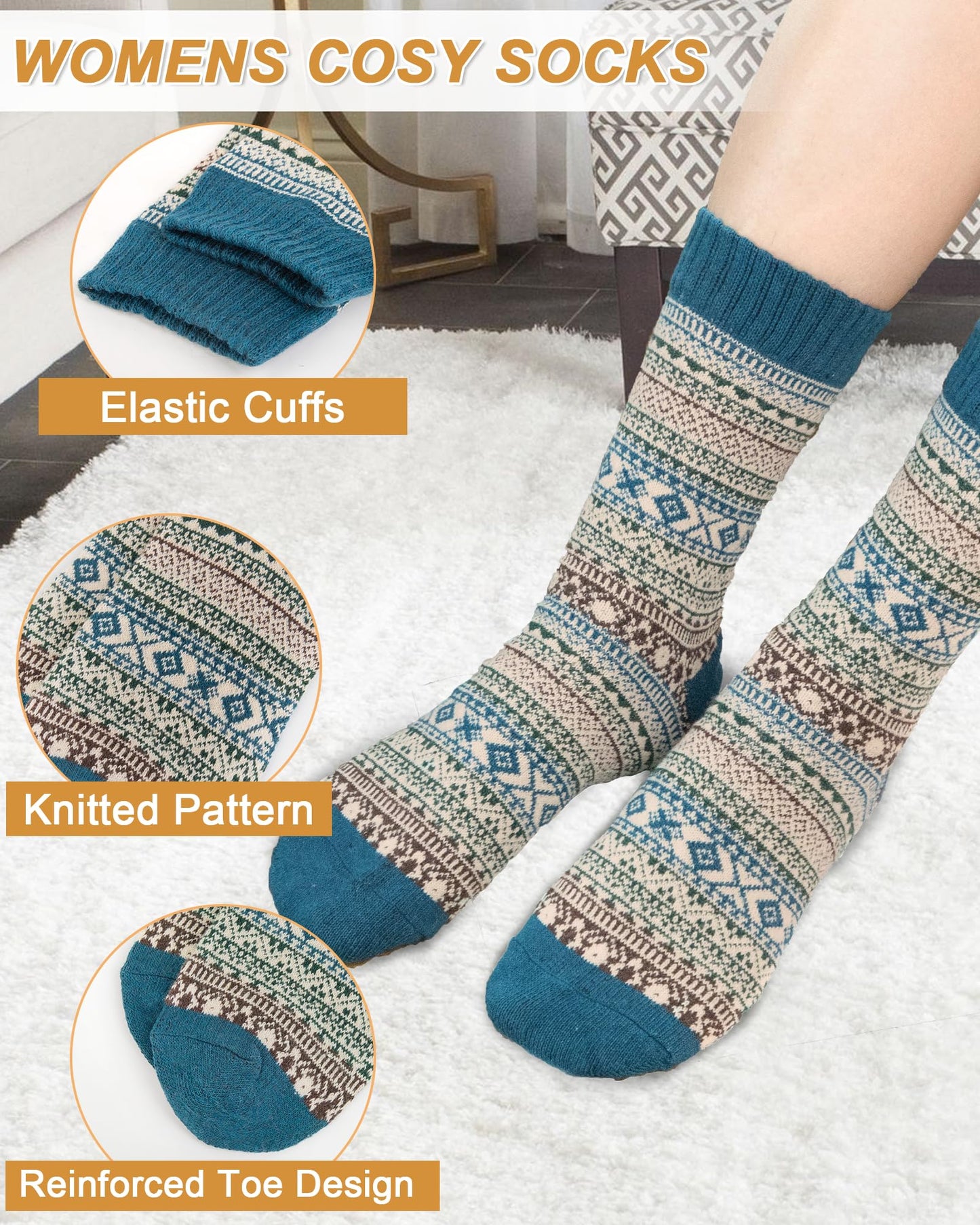 Senker Fashion Wool Socks for Women, Stocking Stuffers Christmas Gifts for Women Mom Her Boot Warm Crew Sock for Winter