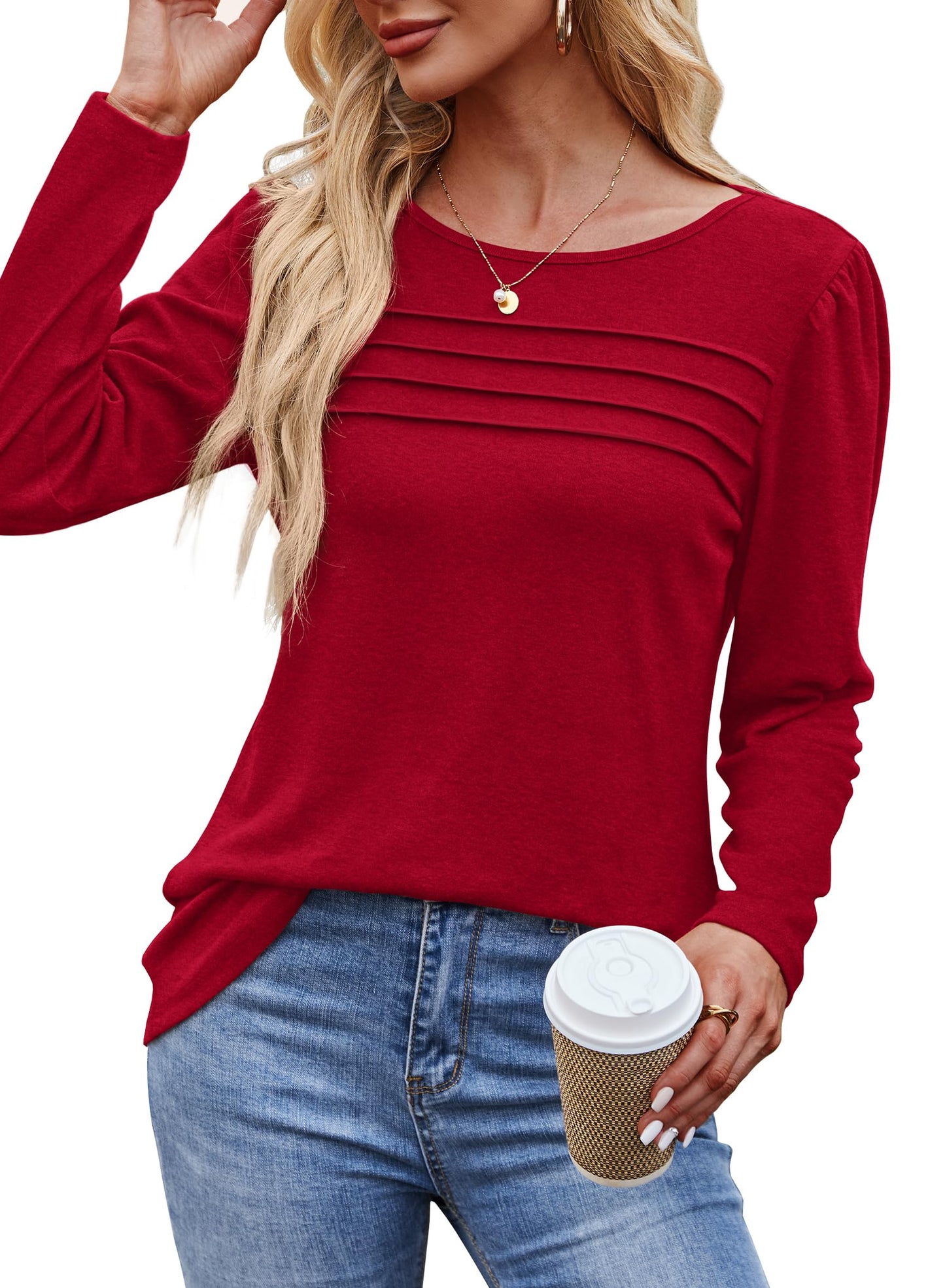 Womens Blouses Dressy Casual Long Sleeve Shirts Plus Size Winter Layering Tunic Tops for Leggings Valentine Shirts Red 3XL