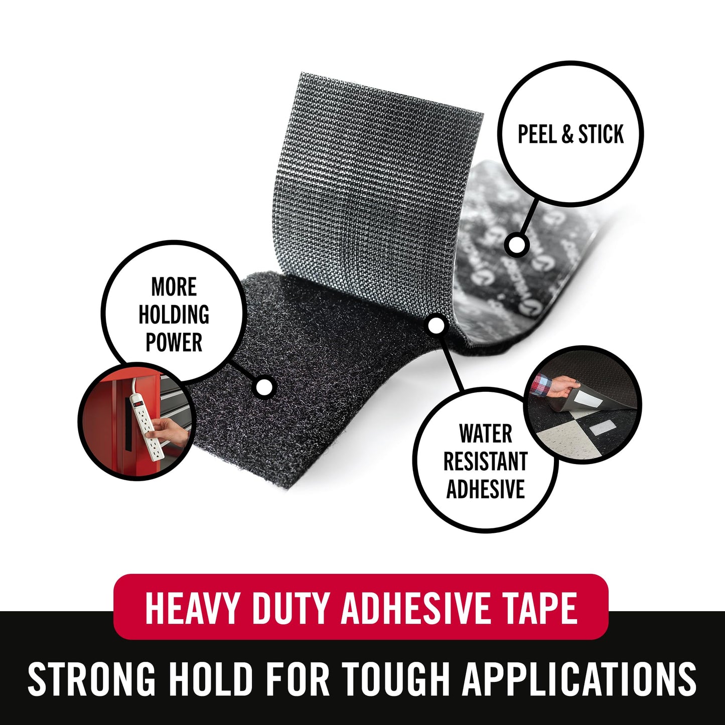 VELCRO Brand Heavy Duty Tape with Adhesive | 15 Ft x 2 In | Holds 10 lbs, Black | Industrial Strength Roll, Cut Strips to Length | Strong Hold for Indoor or Outdoor Use, 15ft x 2in