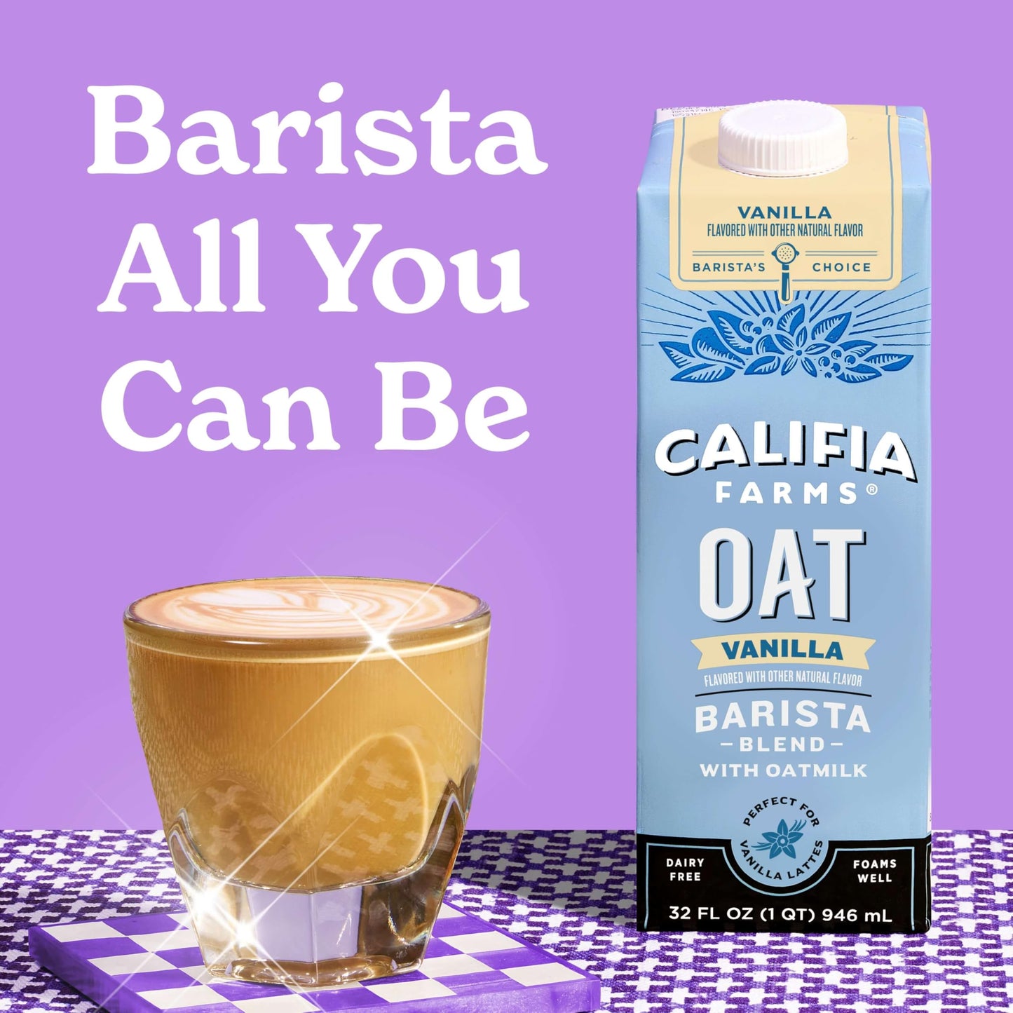 Califia Farms – Vanilla Oat Barista Blend Oat Milk, 32 Oz (Pack of 6), Shelf Stable, Dairy Free, Plant Based, Vegan, Gluten Free, Non GMO, Milk Frother, Creamer, Blue