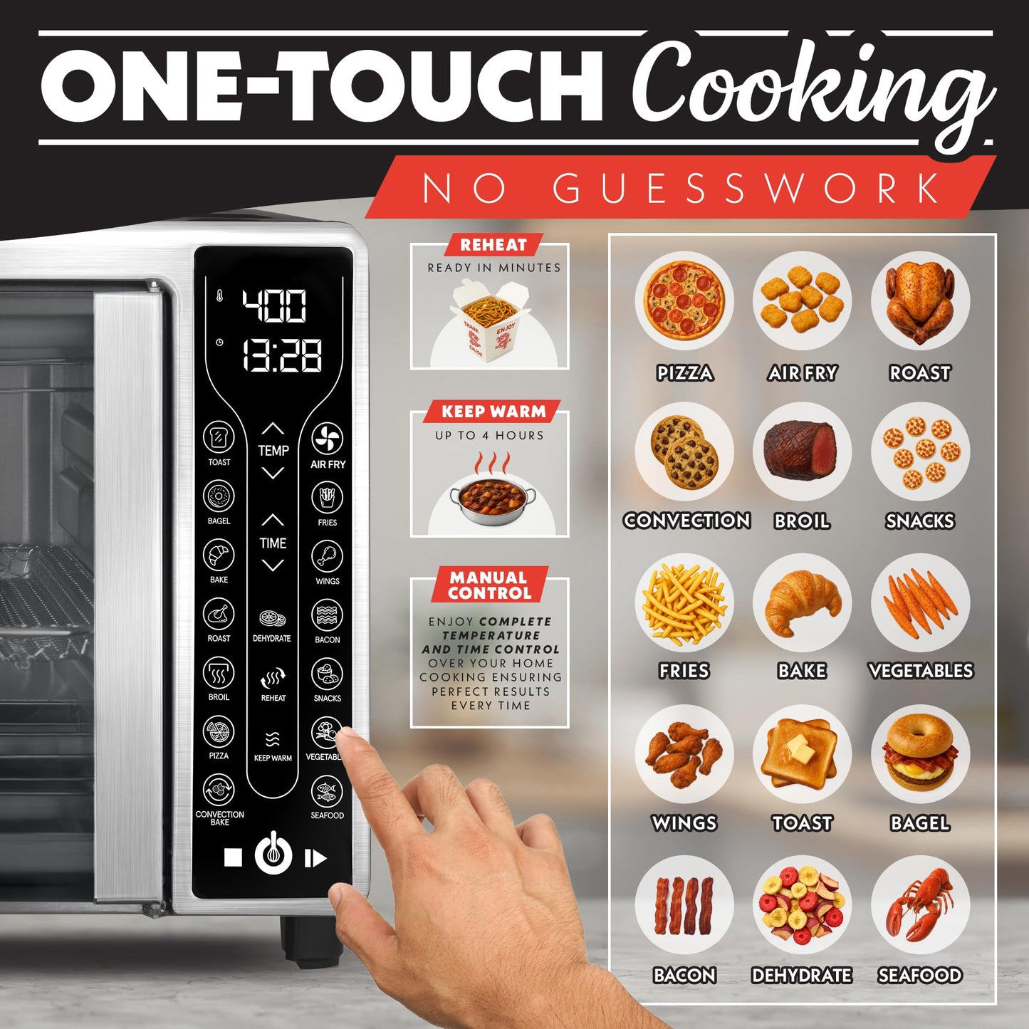 Gourmia French Door Air Fryer – 25 Qt Large Capacity Convection Oven, Fryfroce 360°, Digital Display with 17 Cooking Presets, Bake, Toast, Roast, Dehydrate, Fits 12” Pizza