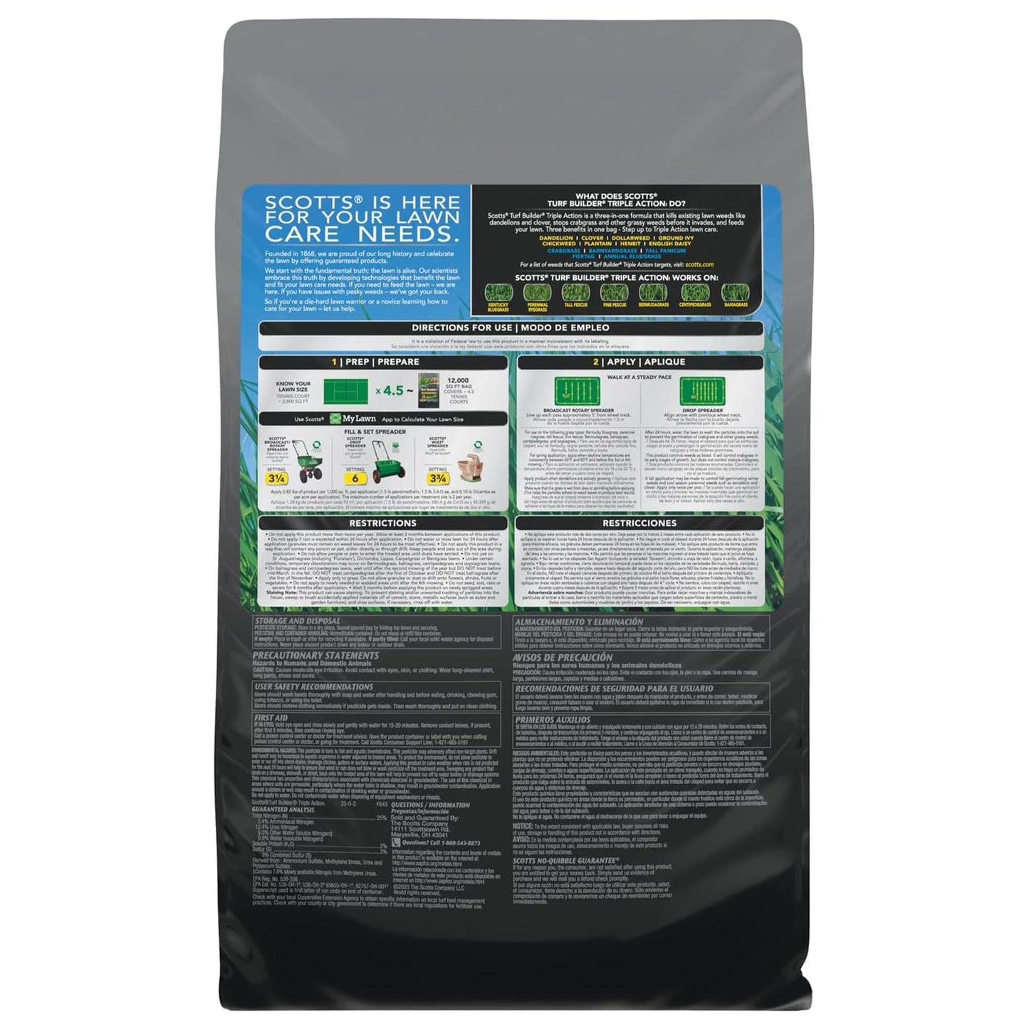 Scotts Turf Builder Triple Action1 - Combination Weed Control, Weed Preventer, and Fertilizer, 33.94 lbs., 12,000 sq. ft.