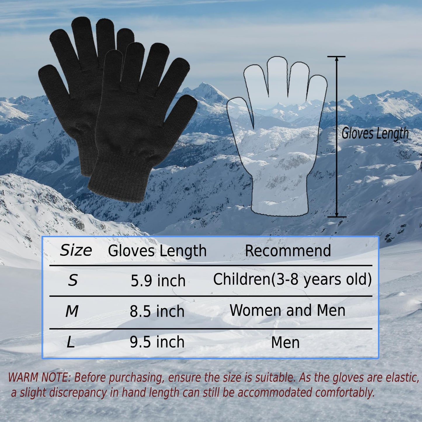 SILEDGN 6 Pairs Winter Gloves for Women Men's Warm Knit Gloves for Clod Weather Thermal Stretchy Thin Magic Glove for Driving Running Hiking, Black