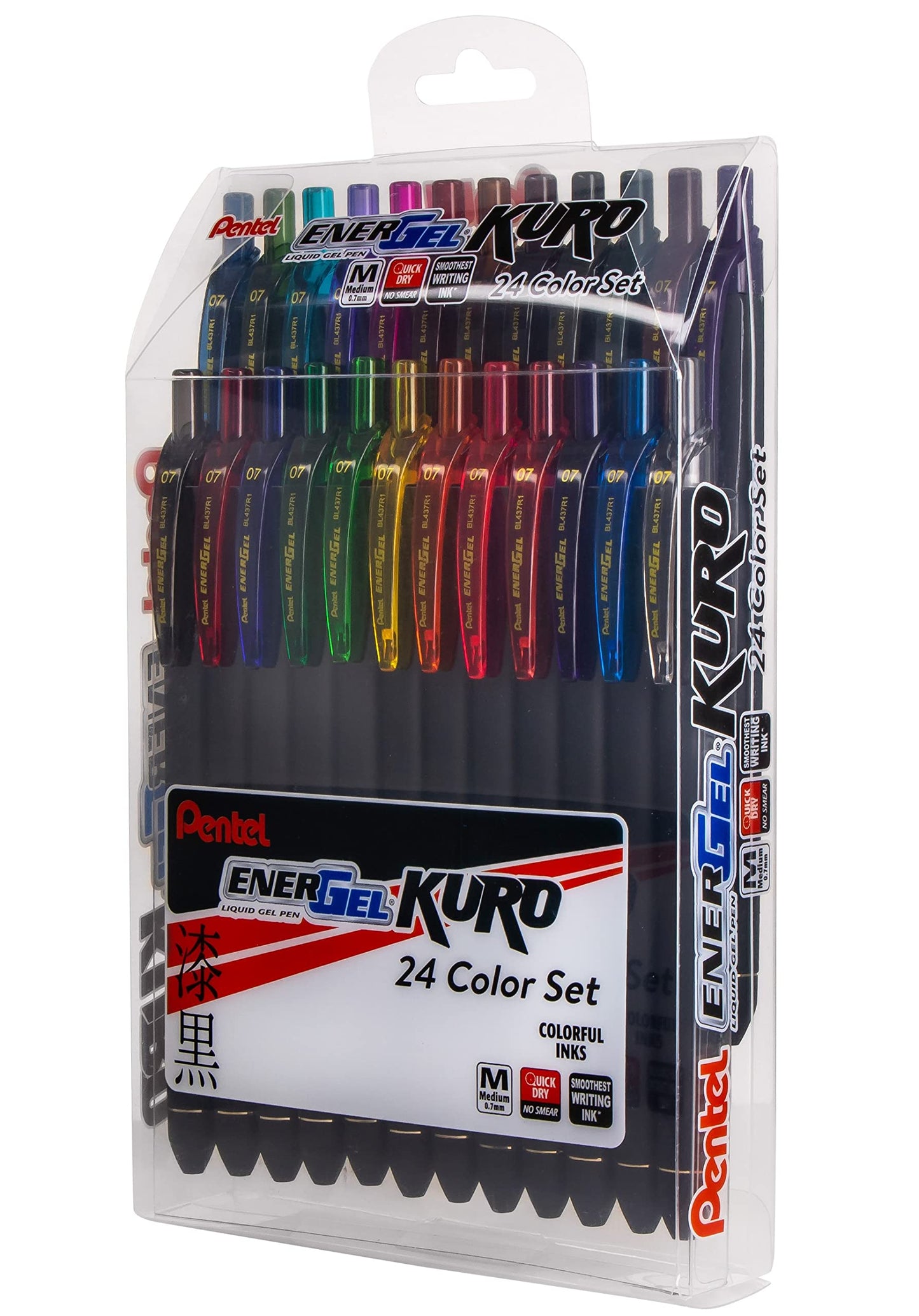 EnerGel Kuro Liquid Gel Pen, (0.7mm) Medium line, Assorted Ink, 24-pk