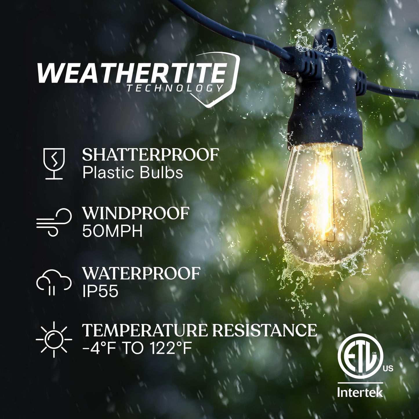 Brightech Ambience Pro Solar Powered Outdoor String Lights, 27 ft Commercial Grade Waterproof Patio Lights, 12 Edison Bulbs, Shatterproof LED String Lights for Outside, Porch - 1W Soft White