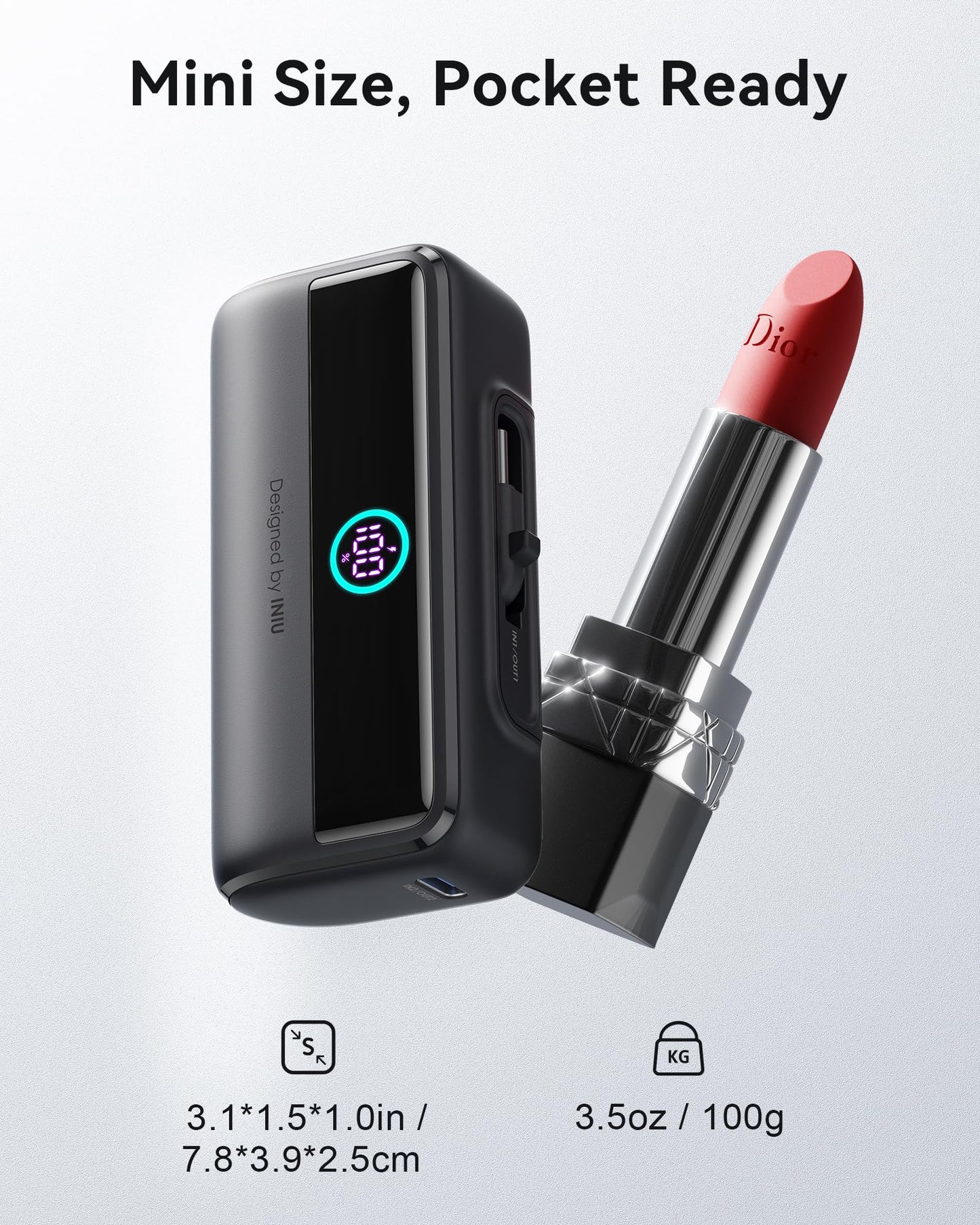 INIU Mini Portable Charger, 5500mAh Power Bank with Build-in USB-C Connector, 22.5W PD Fast Charging USB C in&Out Battery Pack, External Phone Charger for iPhone 16/15, Samsung S23 S22, Google etc