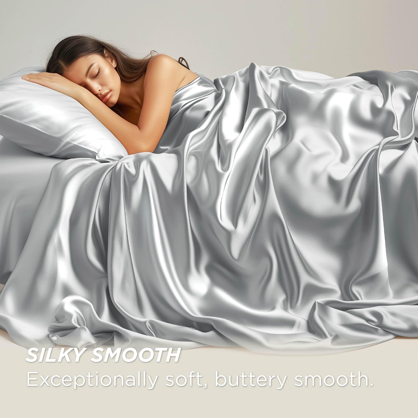 Bedsure Satin Sheets King - Similar to Silk Sheets, Silky Bedsheet King Size Bed, GentleSoft™ & Luxury, Non-Fading & Wrinkle Free, Good for Hair & Skin, Gifts for Women, 4 Pieces, Silver Grey