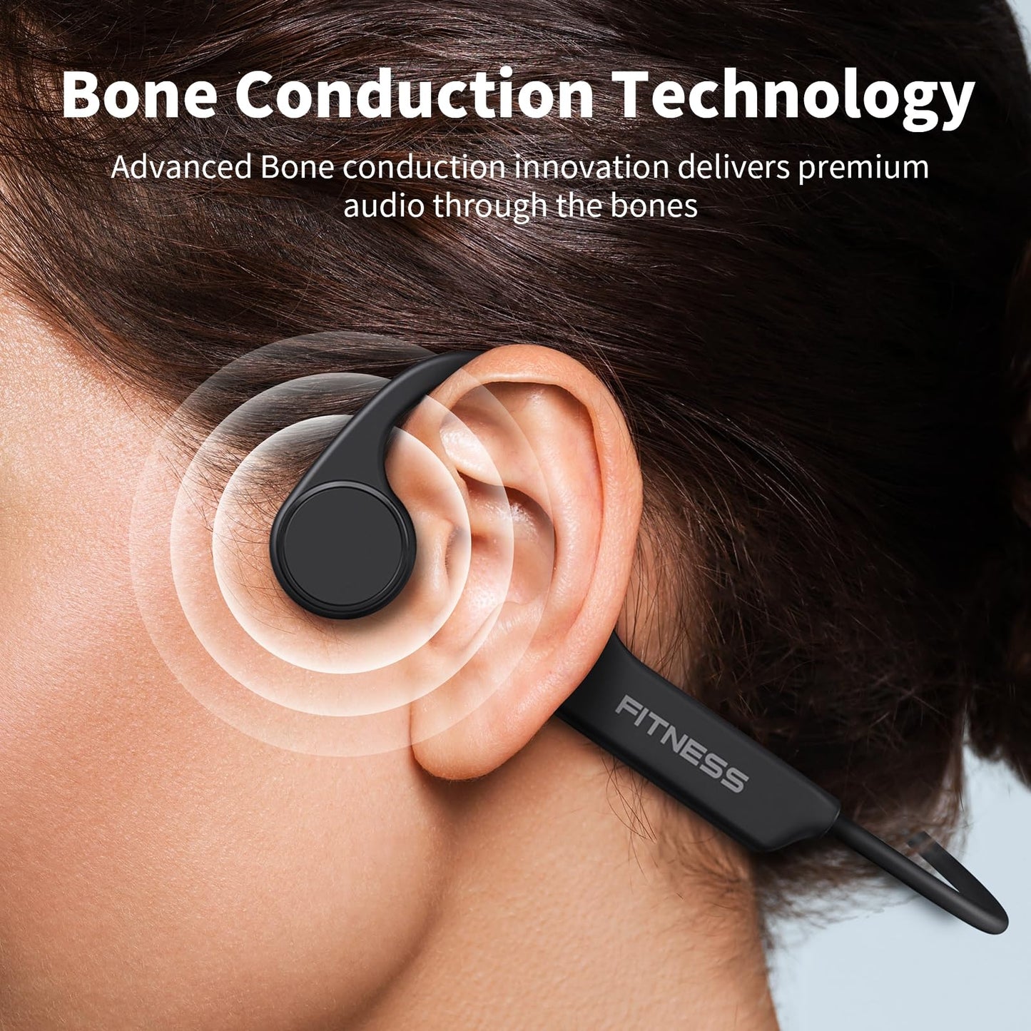 PSIER Bone Conduction Headphones, Open Ear Bluetooth 5.3 Wireless Headphone, Bone Conduction Earbuds 8H Playtimes Sports Earphones with Mic, IPX6 Waterproof Earbuds for Hiking, Cycling, Gym, Black