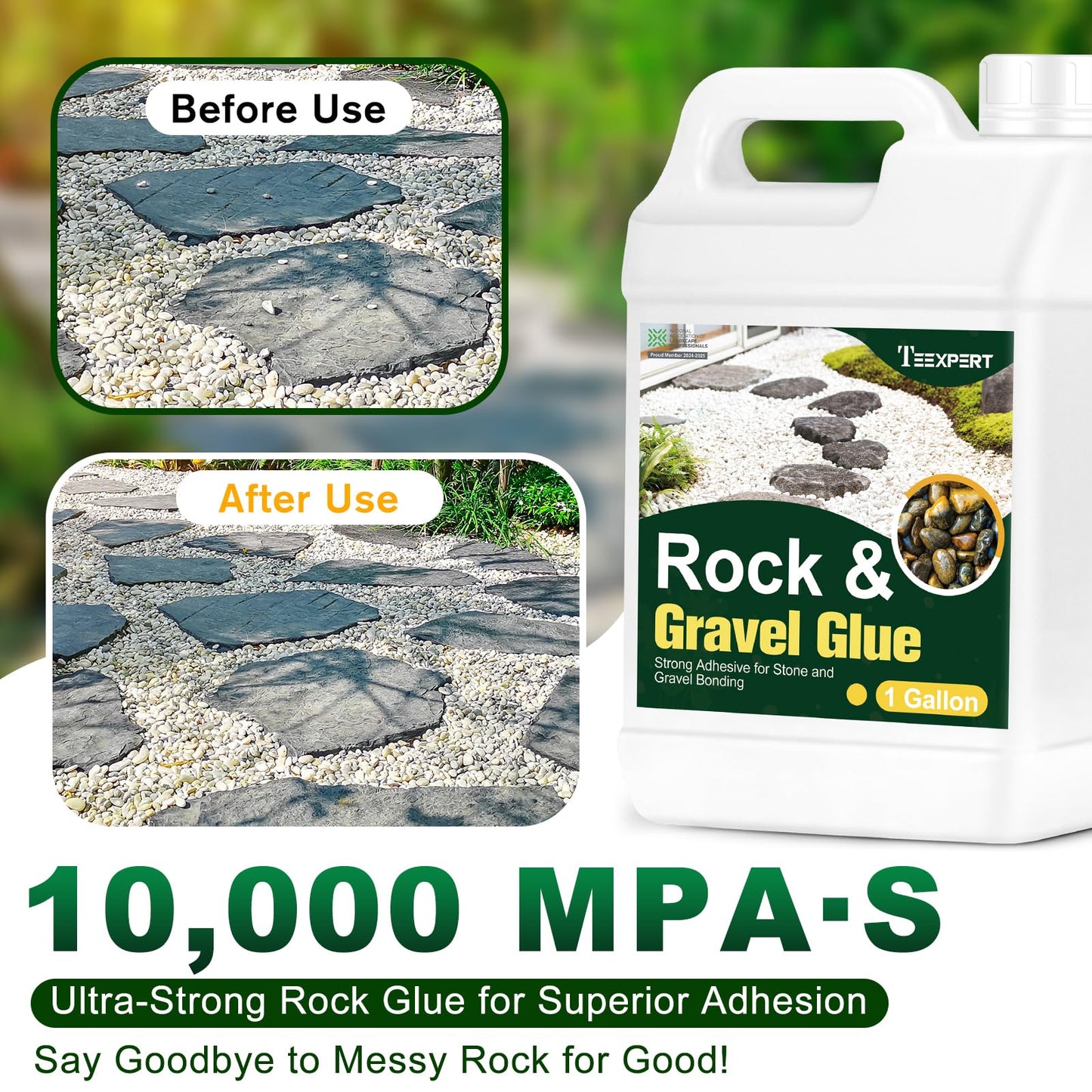 Teexpert 1 Gallon Rock Glue for Landscaping – Strong Pea Gravel Binder & Stone Adhesive for Walkways, Yards, Patios, and Decorative Driveway Edges