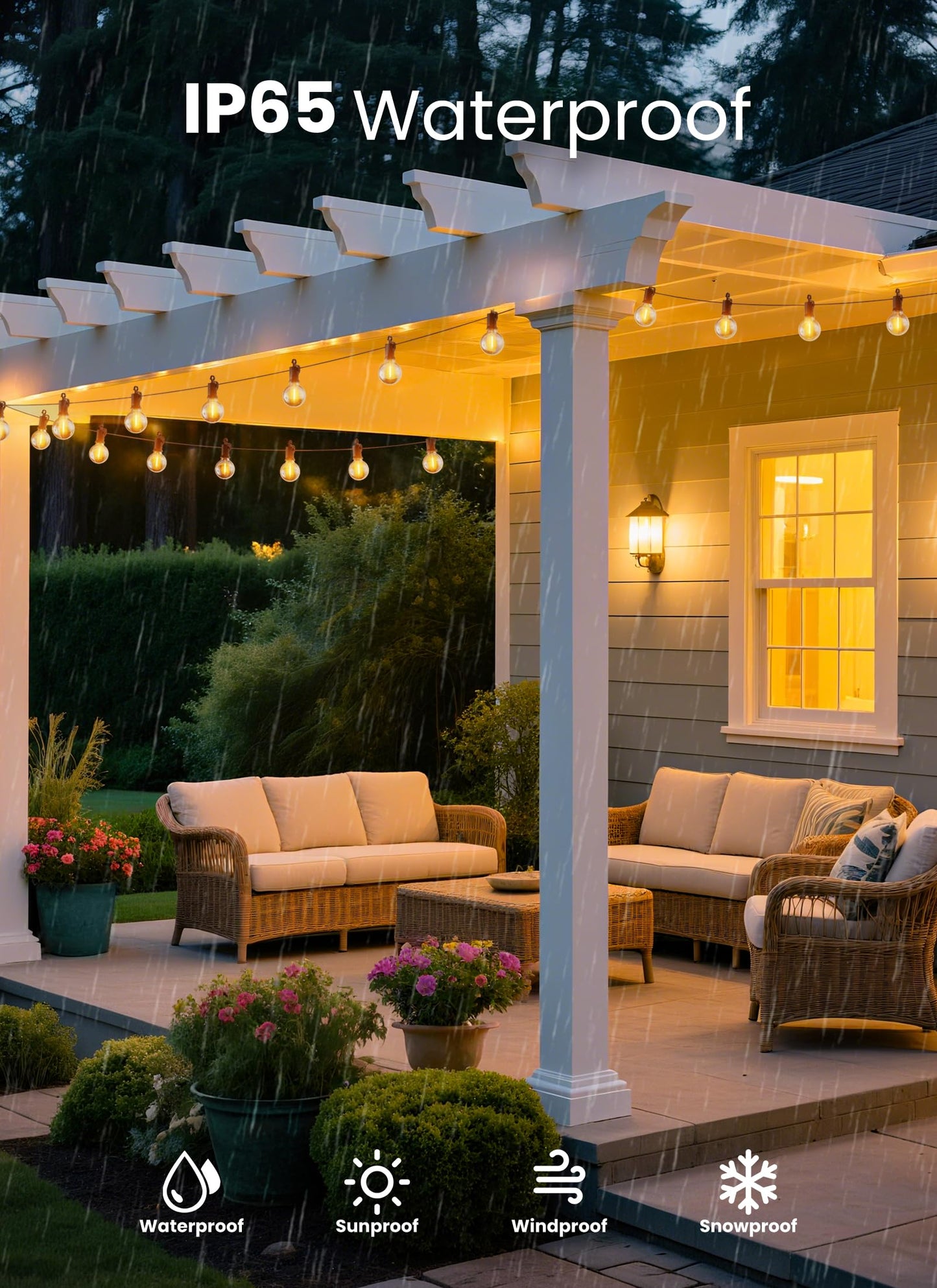 SmartDawn Outdoor String Patio Lights 100FT 50 LED String Lights Waterproof Connectable Shatterproof Hanging Outside Light Backyard Porch Deck Balcony Garden Yard Decor Lighting Edison Bulbs 2200K