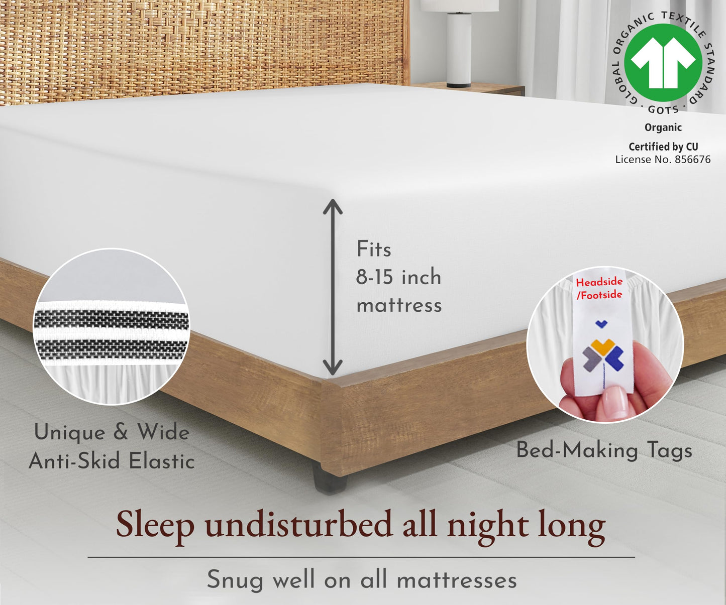 California Design Den 100% Organic Cotton Fitted Sheet Queen Size Only - Percale Queen Deep Pocket Fitted Sheet, Lightweight, Snug-Fit, Crisp, Durable - White