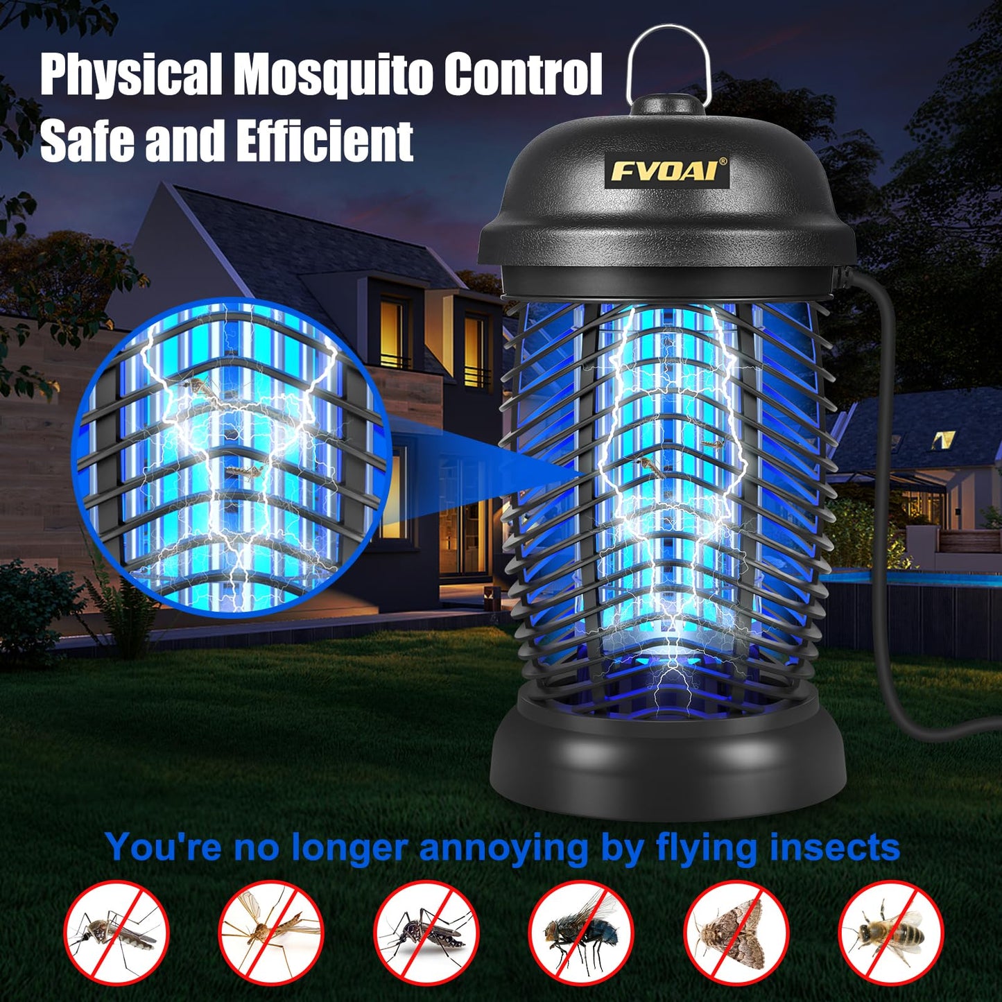 FVOAI Bug Zapper Outdoor, Mosquito Zapper, Fly Zapper, Fly Traps, Mosquito Trap for Outdoor, 3 Prong Plug, ABS Plastic Outer