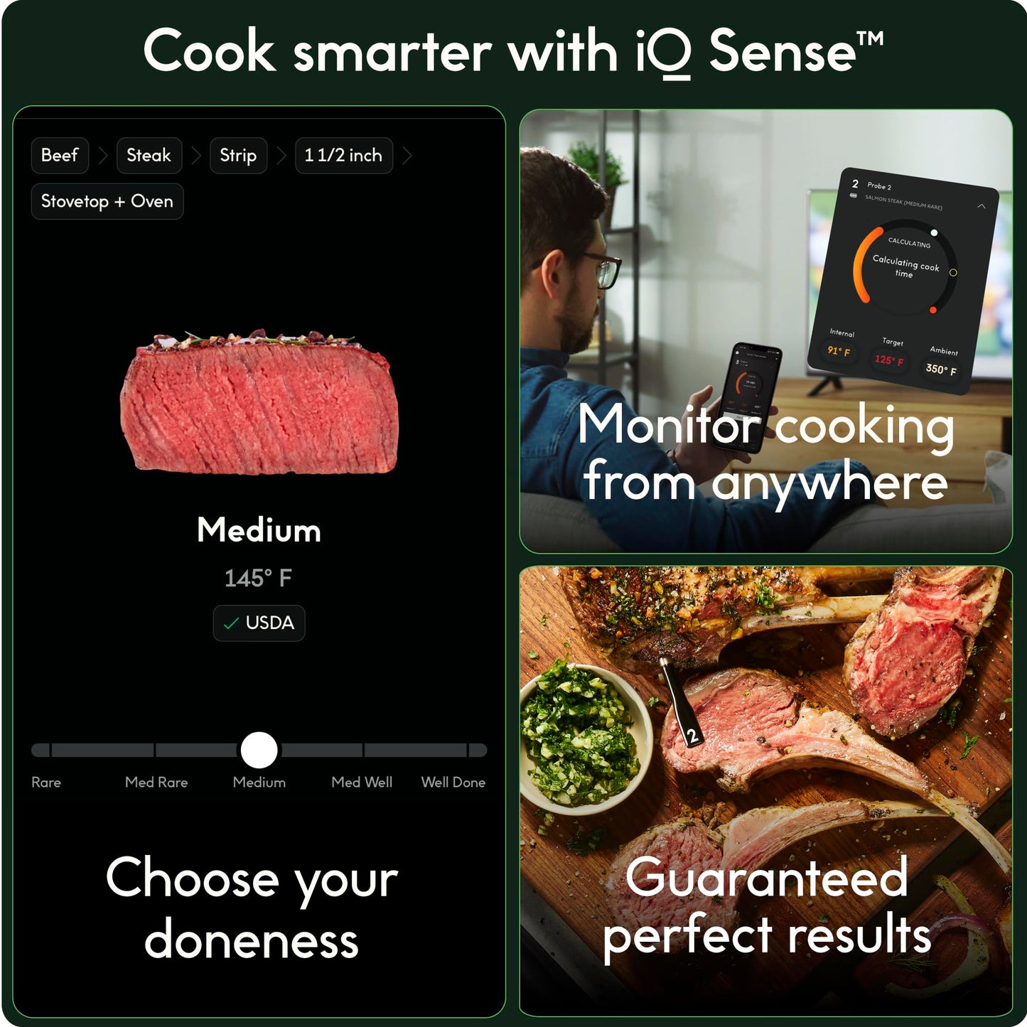 CHEF iQ Sense Smart Wireless Meat Thermometer with 3 Ultra-Thin Probes, Unlimited Range Bluetooth Meat Thermometer, Digital Food Thermometer for Remote Monitoring of BBQ Grill, Oven