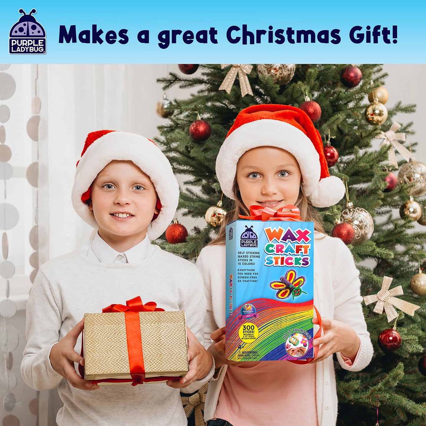 PURPLE LADYBUG Bendable Wax Craft Sticks for Kids - Christmas Stocking Stuffers, Camping Essentials, Road Trip Activities, Travel Toys for Toddlers in Car, Airplane & Restaurant - 15 Colors, 300 Pcs