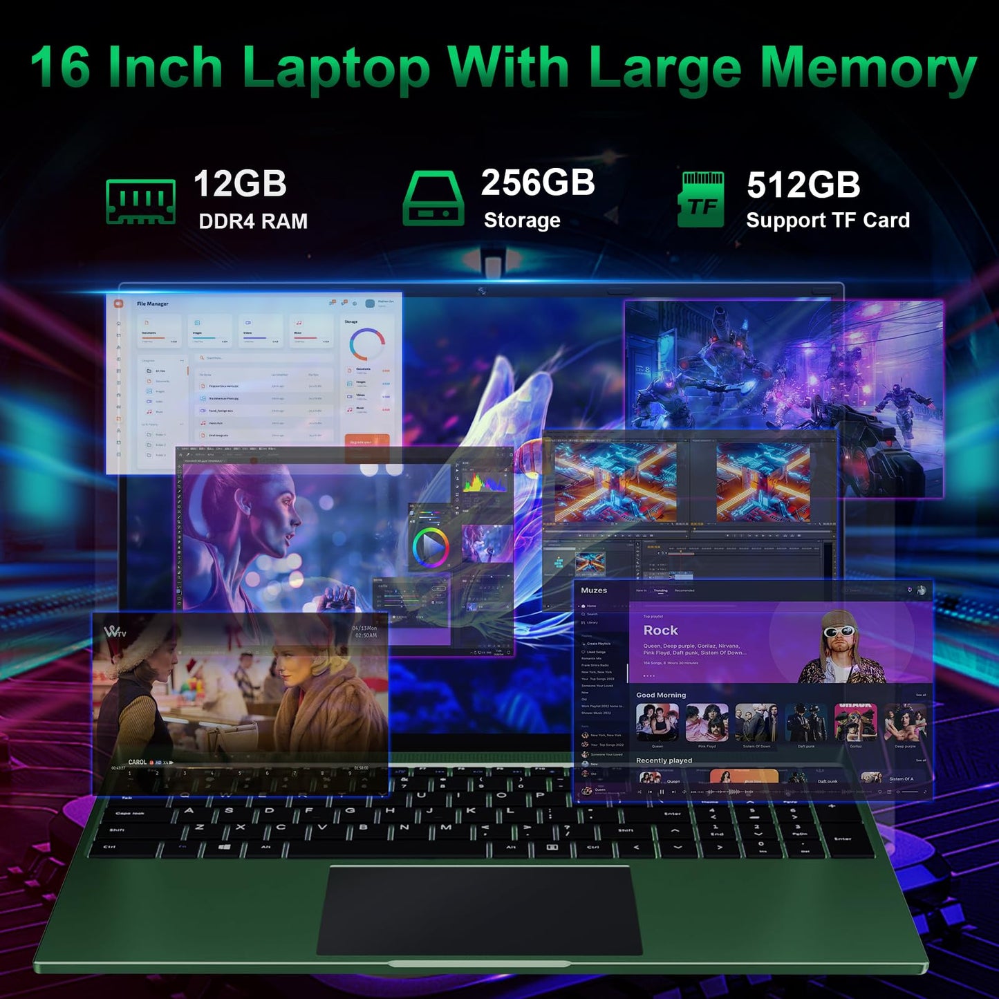 BTDD 16 inch Laptop, 12GB RAM 256GB Storage Laptop Computer, 5305U Processor, 1920x1200 IPS FHD Display, WiFi, Bluetooth, Webcam, Type-C, 38Wh Battery