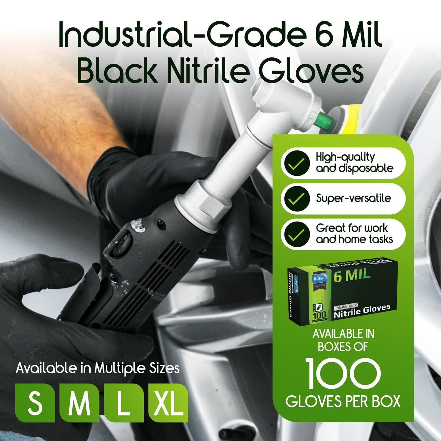 Inspire Black Nitrile Gloves HEAVY DUTY 6 Mil Nitrile Chemical Resistant Medical Cooking Cleaning Disposable Black Gloves (Black Nitrile Box Of 100, Medium)