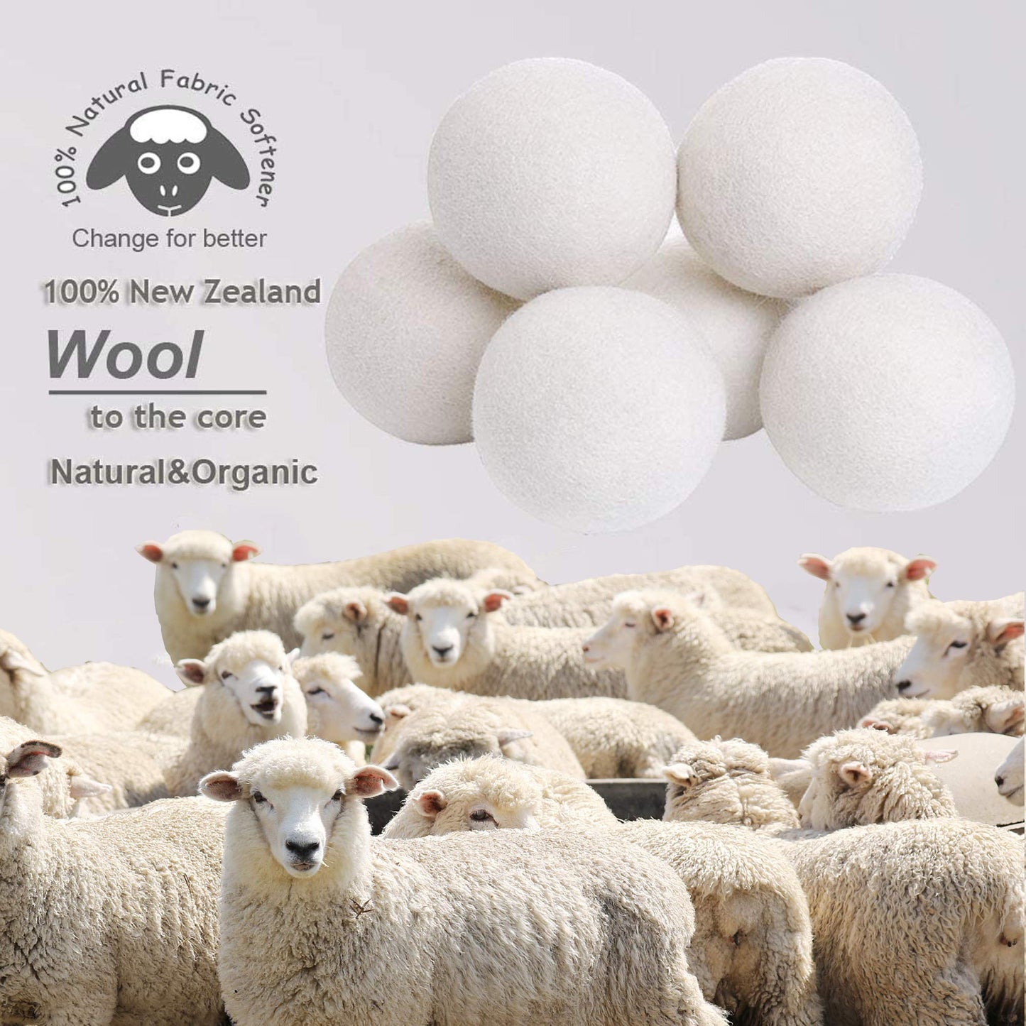 Budieggs Wool Dryer Balls Organic XL 6-Pack, 100% New Zealand Chemical Free Fabric Softener for 1000+ Loads, Baby Safe & Hypoallergenic, Reduce Wrinkles & Shorten Drying Time Naturally