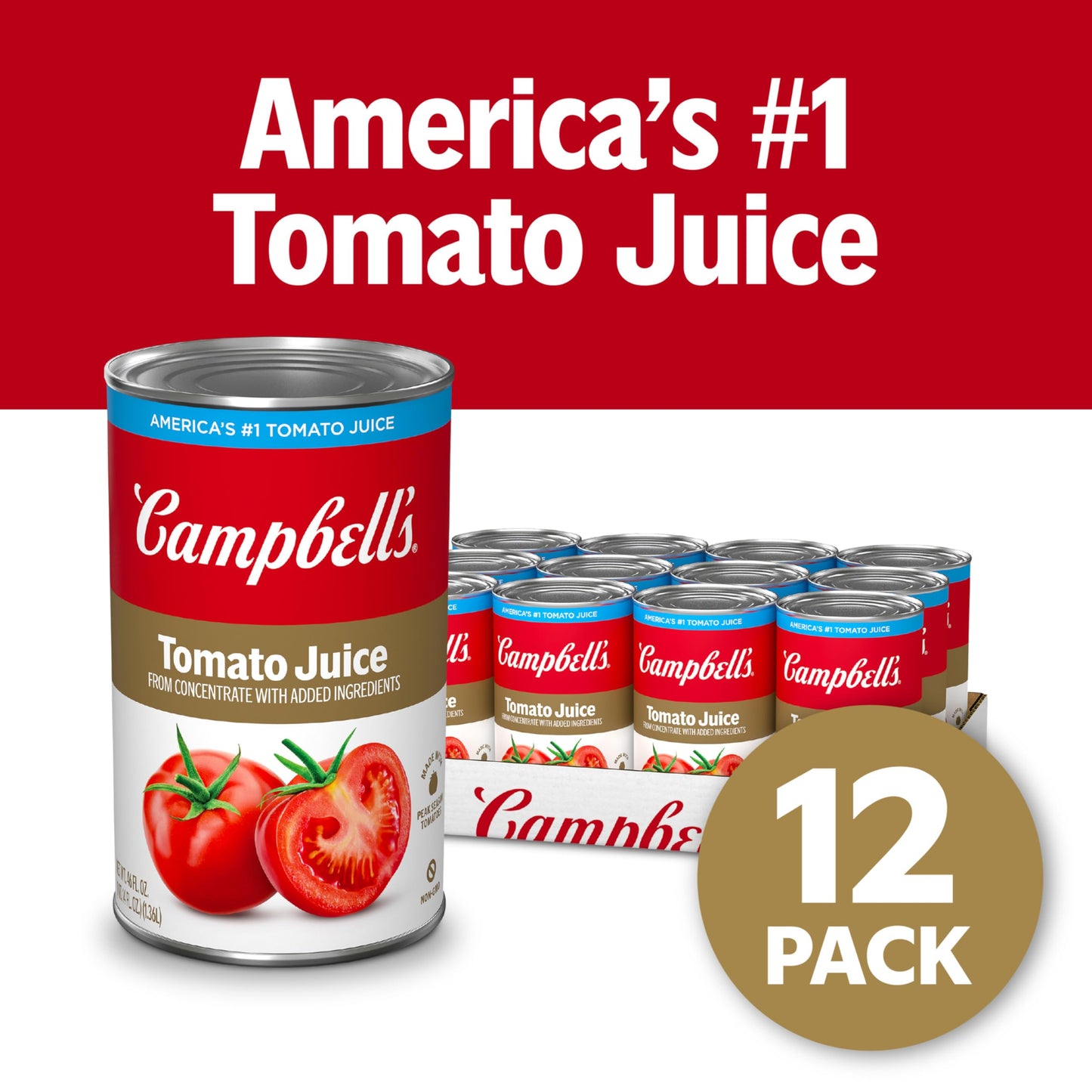 Campbell's 100% Tomato Juice, 46 fl oz Can (12 Pack)