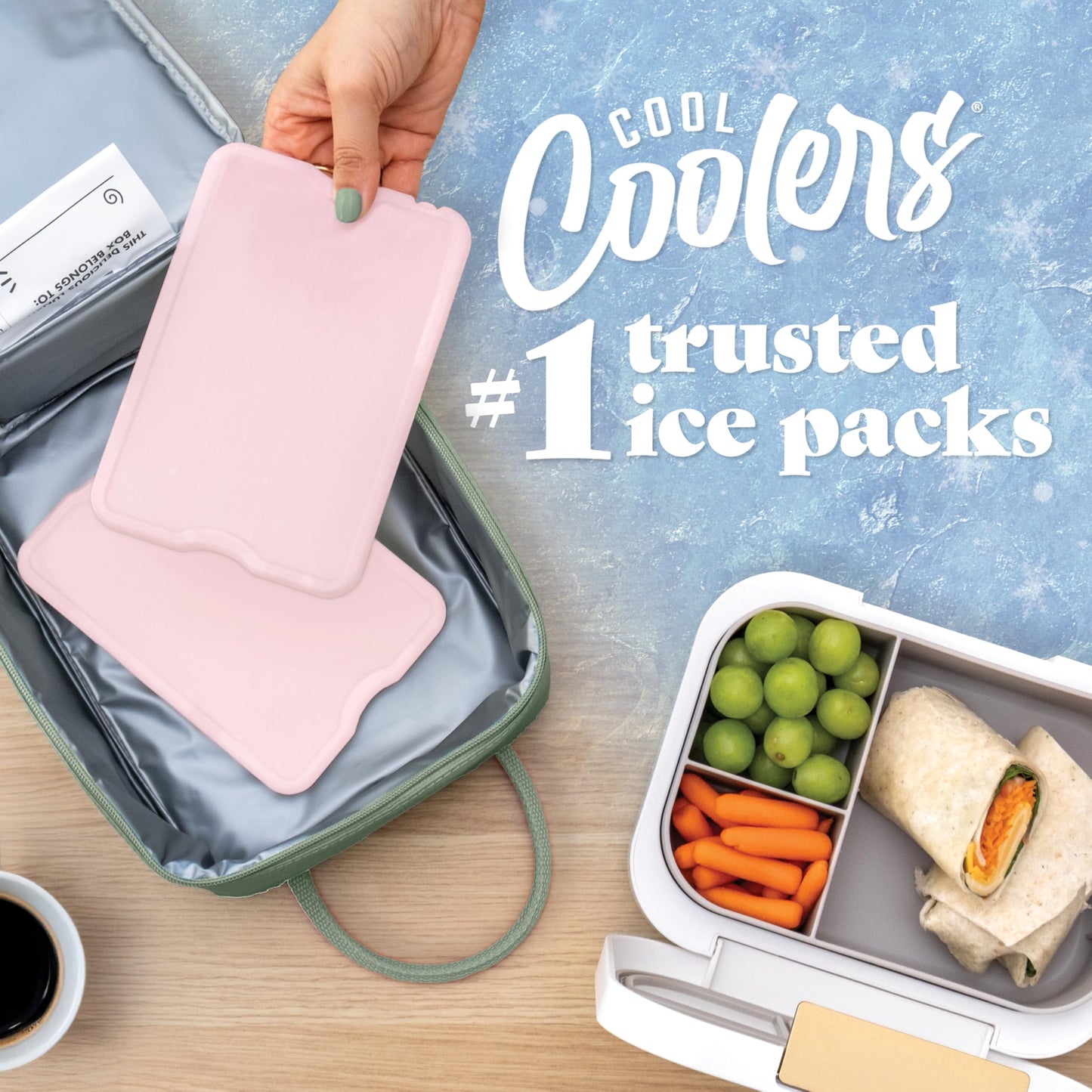 Cool Coolers by Fit & Fresh XL Slim Ice Packs, Quick Freeze Reusable Ice Packs for Lunch Boxes & Coolers, Long-Lasting, Space Saving Cooler Ice Packs, Light Pink, 4Pk