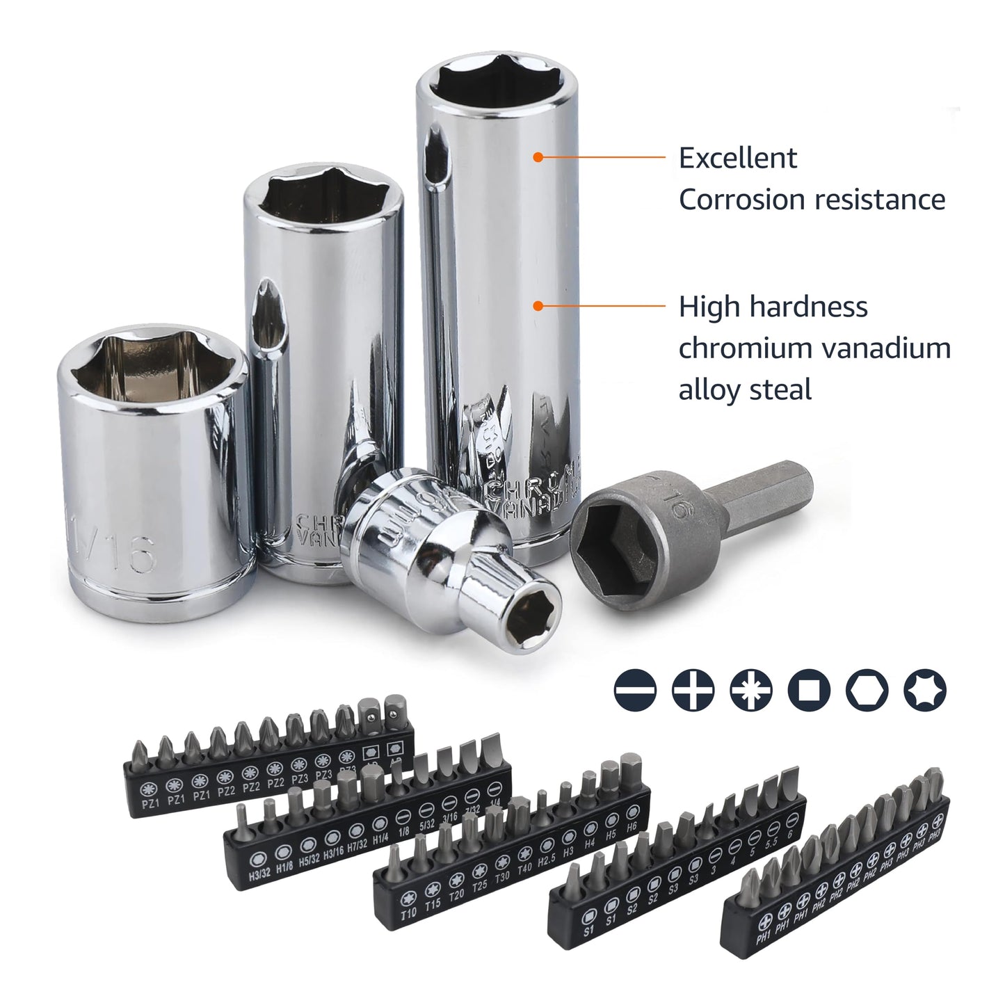 Amazon Basics Mechanic's 201-Piece Tool Socket Set With Case, SAE/Metric