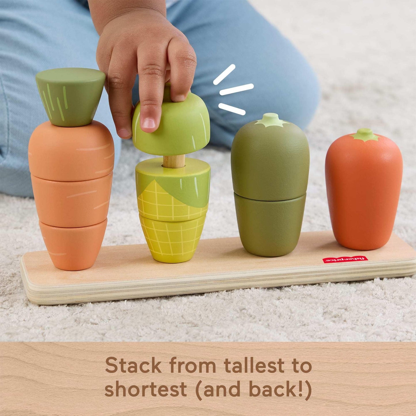 Fisher-Price Wood Toddler Toy Veggie Stacker, Tiny Garden Wooden Sorting & Stacking Activity for Preschool Kids Ages 18+ Months (Amazon Exclusive)