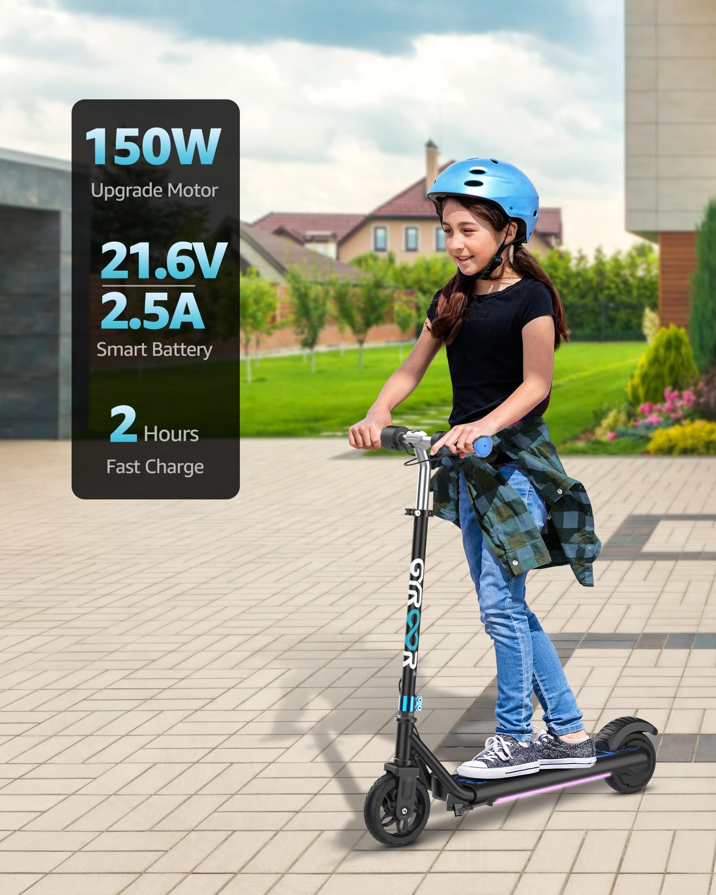 Gyroor Electric Scooter for Kids, E-Throttle 150W Motor LED Display, H30Max-Blue