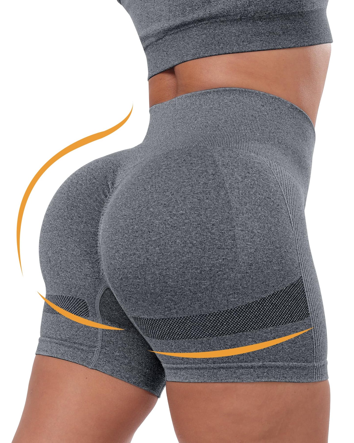 CHRLEISURE Women's 4 Packs Workout Gym Shorts, High Waisted Butt Lifting Scrunch Butt Seamless Booty Shorts(Black,Black,DGray,LGray,S)