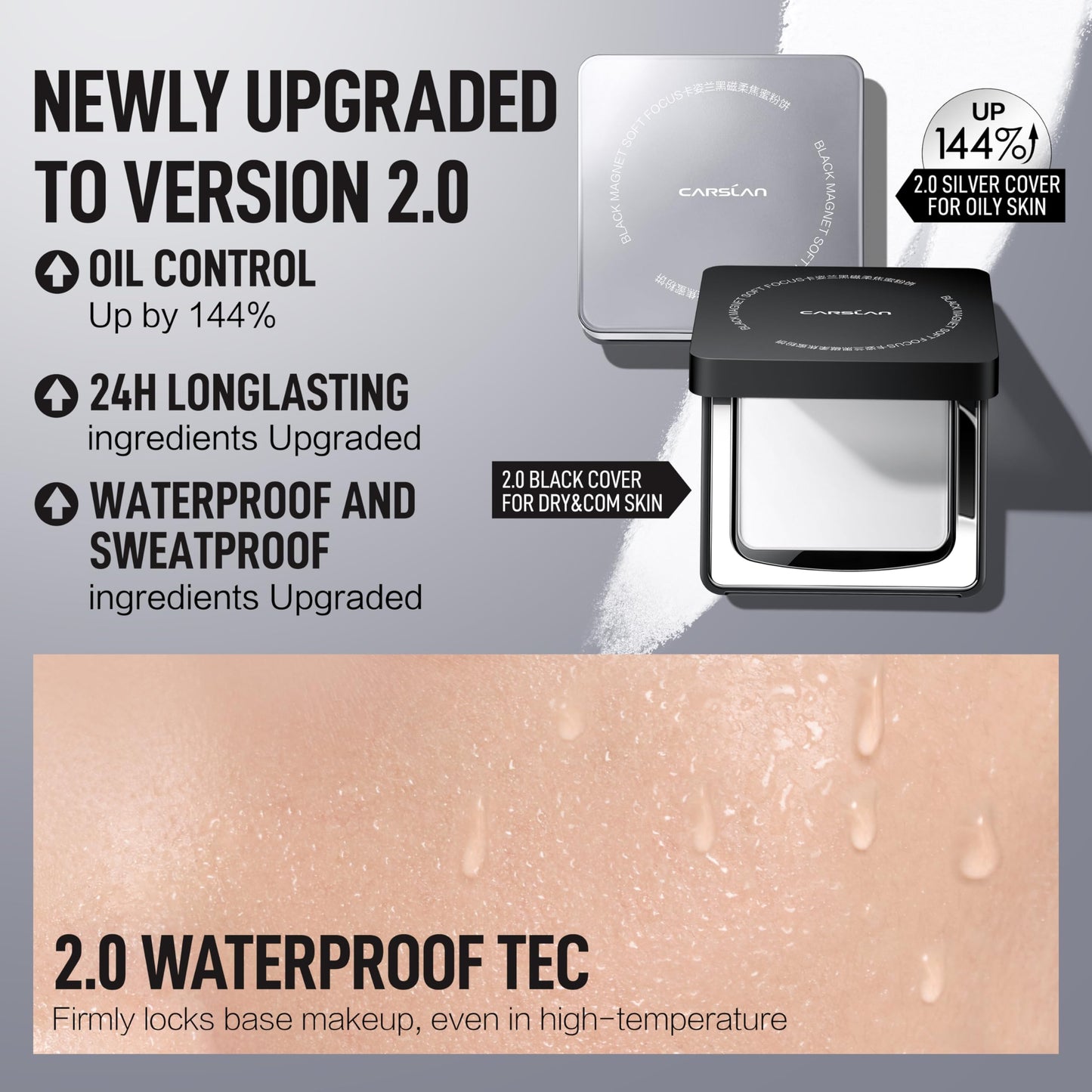 CARSLAN 2.0 Black Magnet Soft Focus Powder, Waterproof Translucent Pressed Setting Powder, 24H Longlasting Talc-Free Face Powder, Oil Control Compact Makeup,01 Translucent For Dry&Com Skin, 0.28Oz