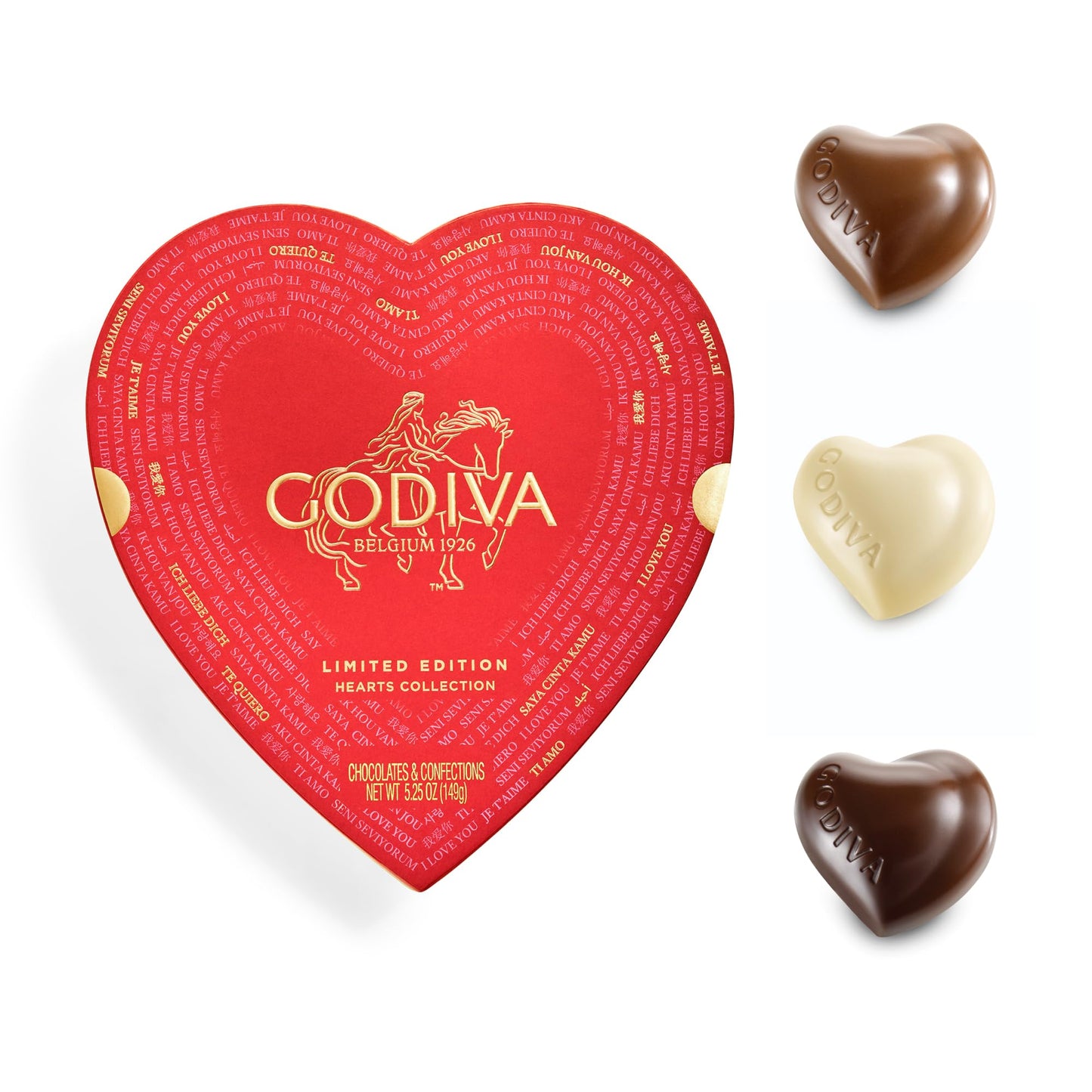 Godiva Gold Heart Belgian Chocolate Box, Assorted Chocolates with Ganache and Pralinés, Elegant Valentine’s Day Gift for Her, 14 Pc