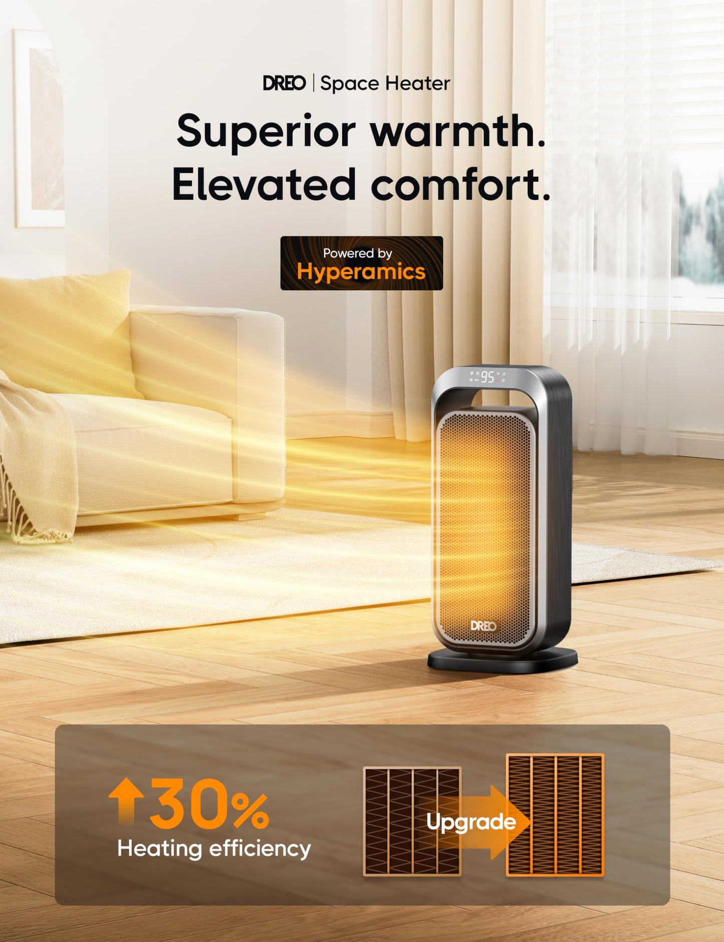 Dreo Quiet Space Heaters for Indoor Use, 1500W Electric Heater with Remote, PTC Ceramic Heater with Thermostat, 12H Timer, 70ยฐ Oscillation, Digital Display, Fast Safety Room Heater for Bedroom Office