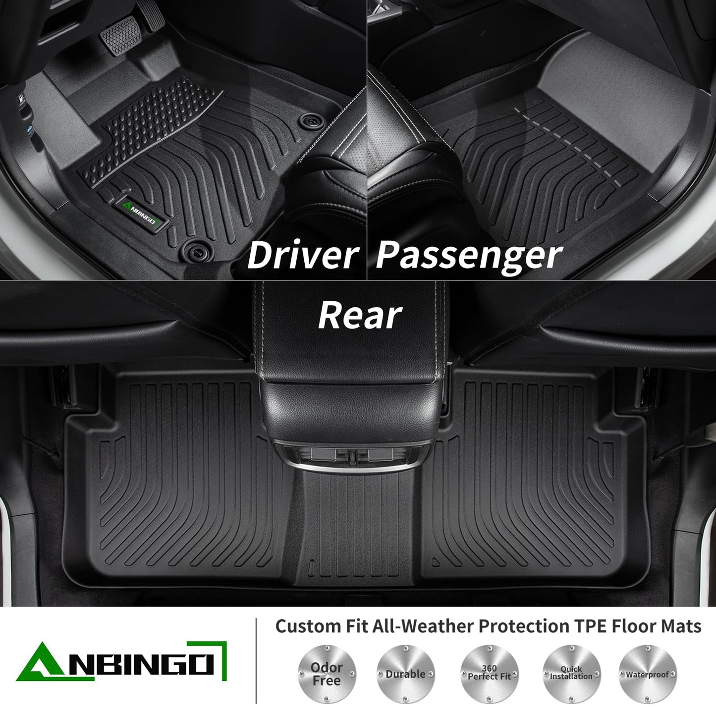 ANBINGO® Floor Mats & Seatback Cargo Liner for 2025 BMW X3 (30 xDrive / M50 xDrive) / 2025 X3 All Weather TPE Floor Liners / 1st & 2nd Row Custom Mat Full Set/Accessories - Black
